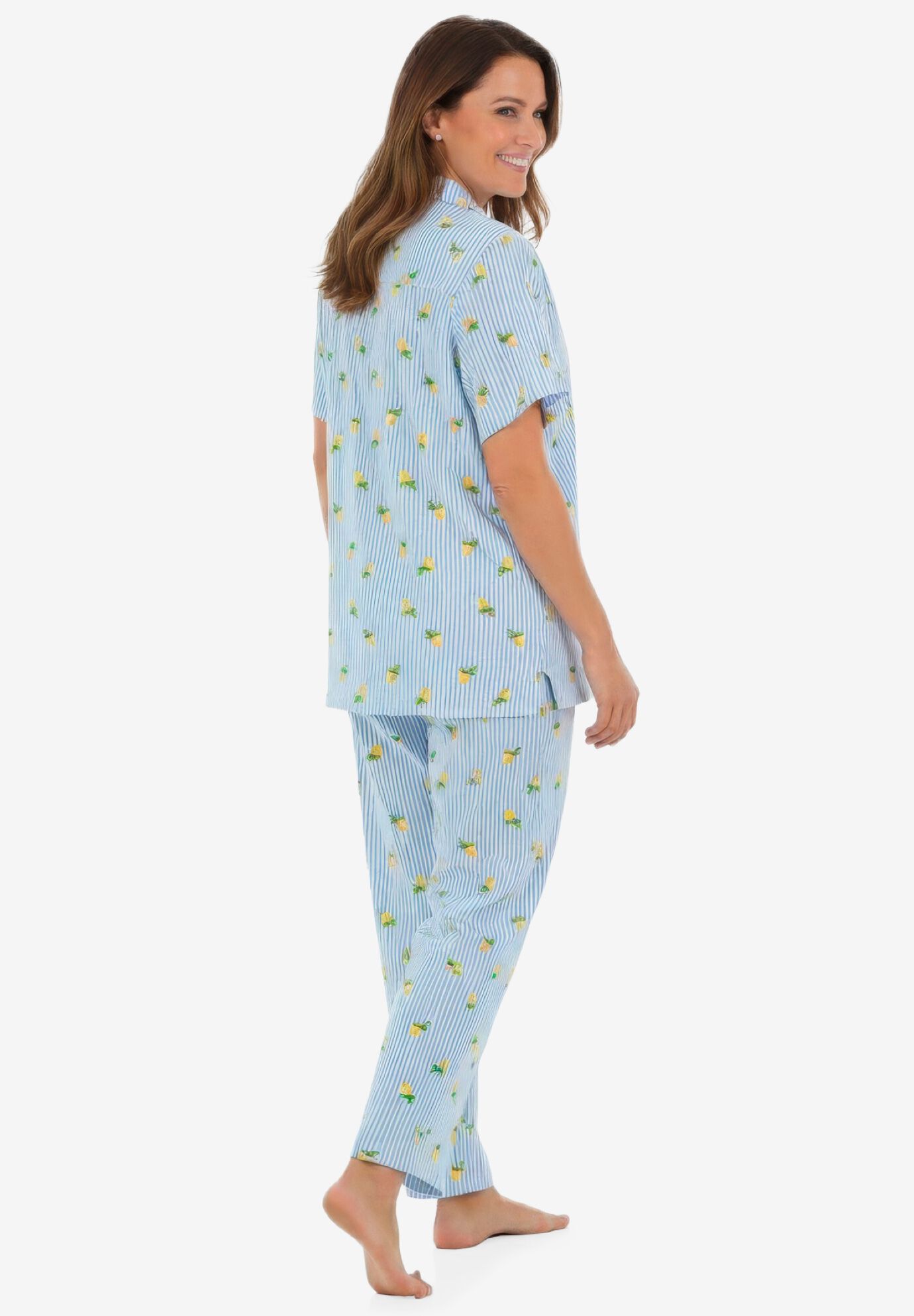 Button-Front Pajama, FRENCH BLUE LEMON STRIPE, on-hover image number 1