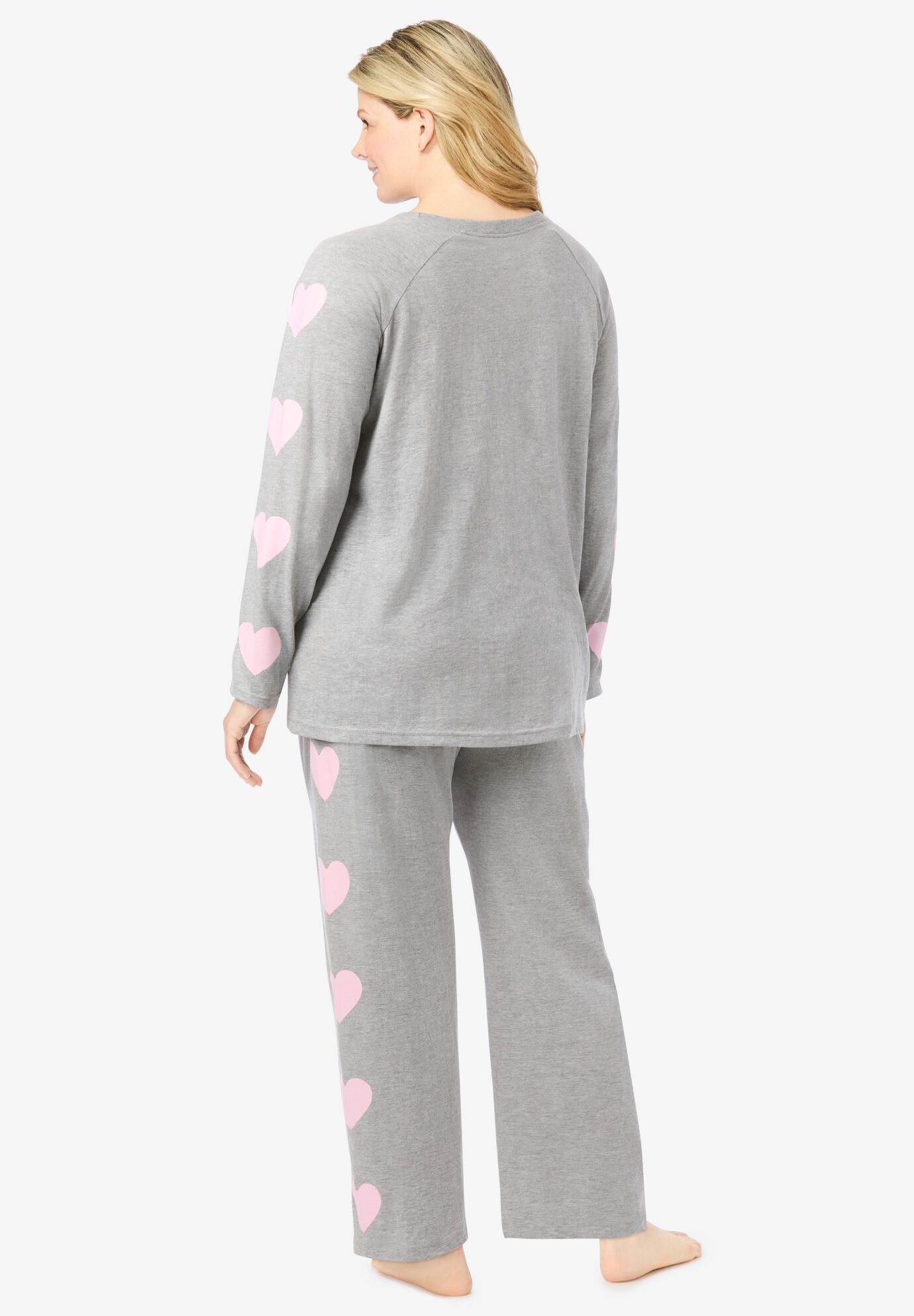 Dreams & Co&reg; Side Print Pajama Set, HEATHER GREY HEART, on-hover image number 1