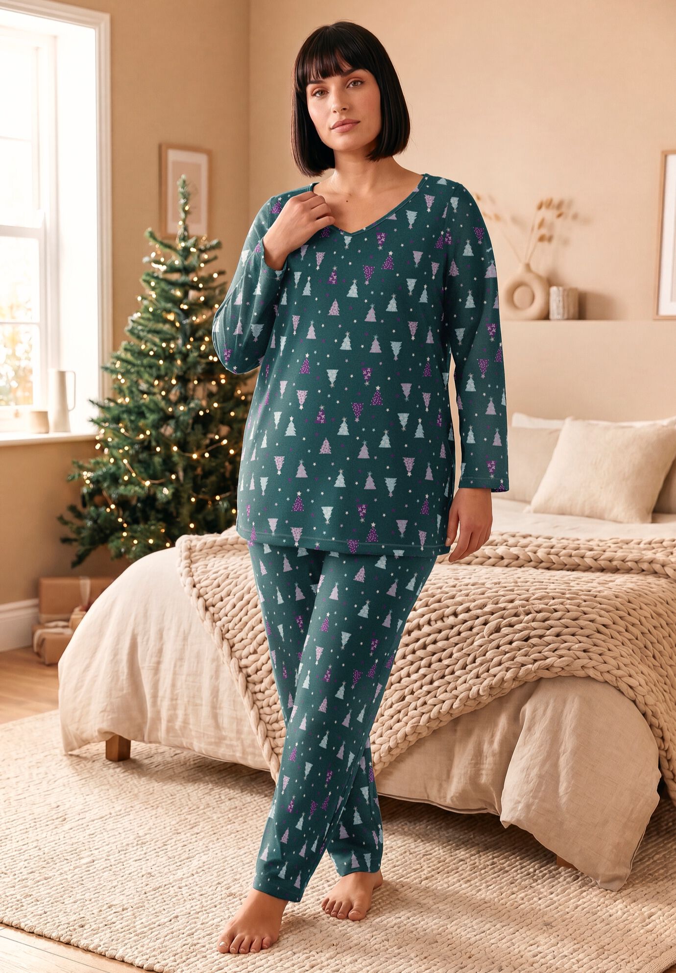 Three-Quarter Sleeve Pajama Set, , alternate image number 2
