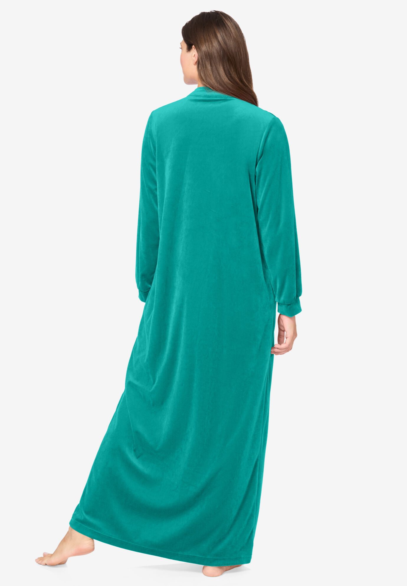 Smocked Velour Long Robe, WATERFALL, on-hover image number 1