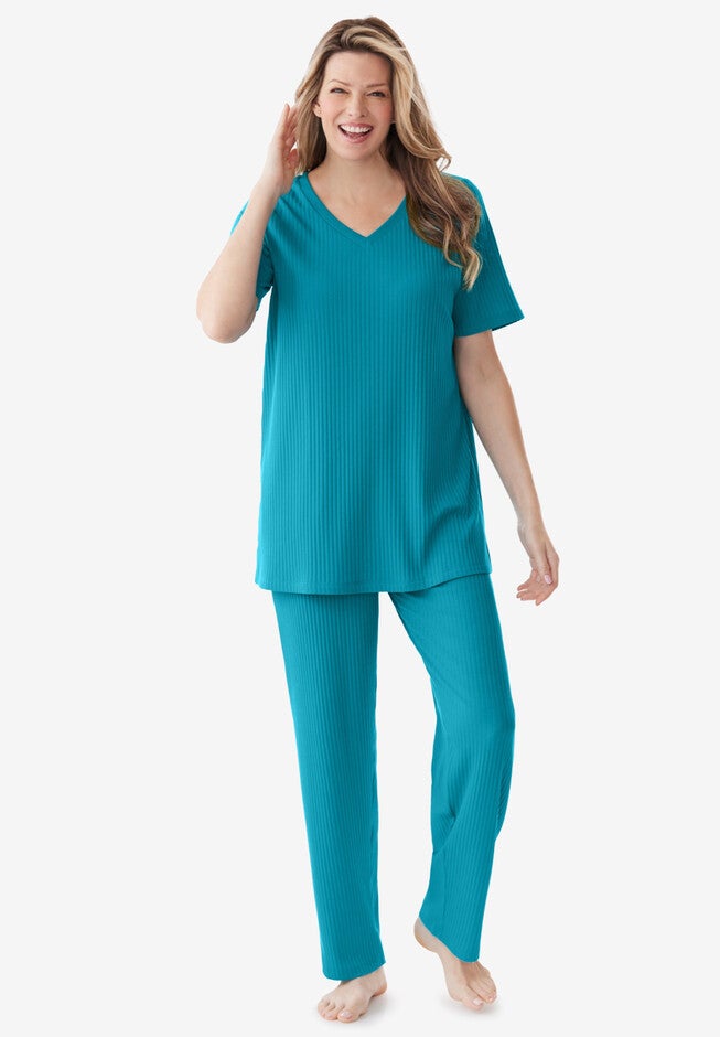 2-Piece Ribbed Sleep Set, DARK TURQ, hi-res image number 0