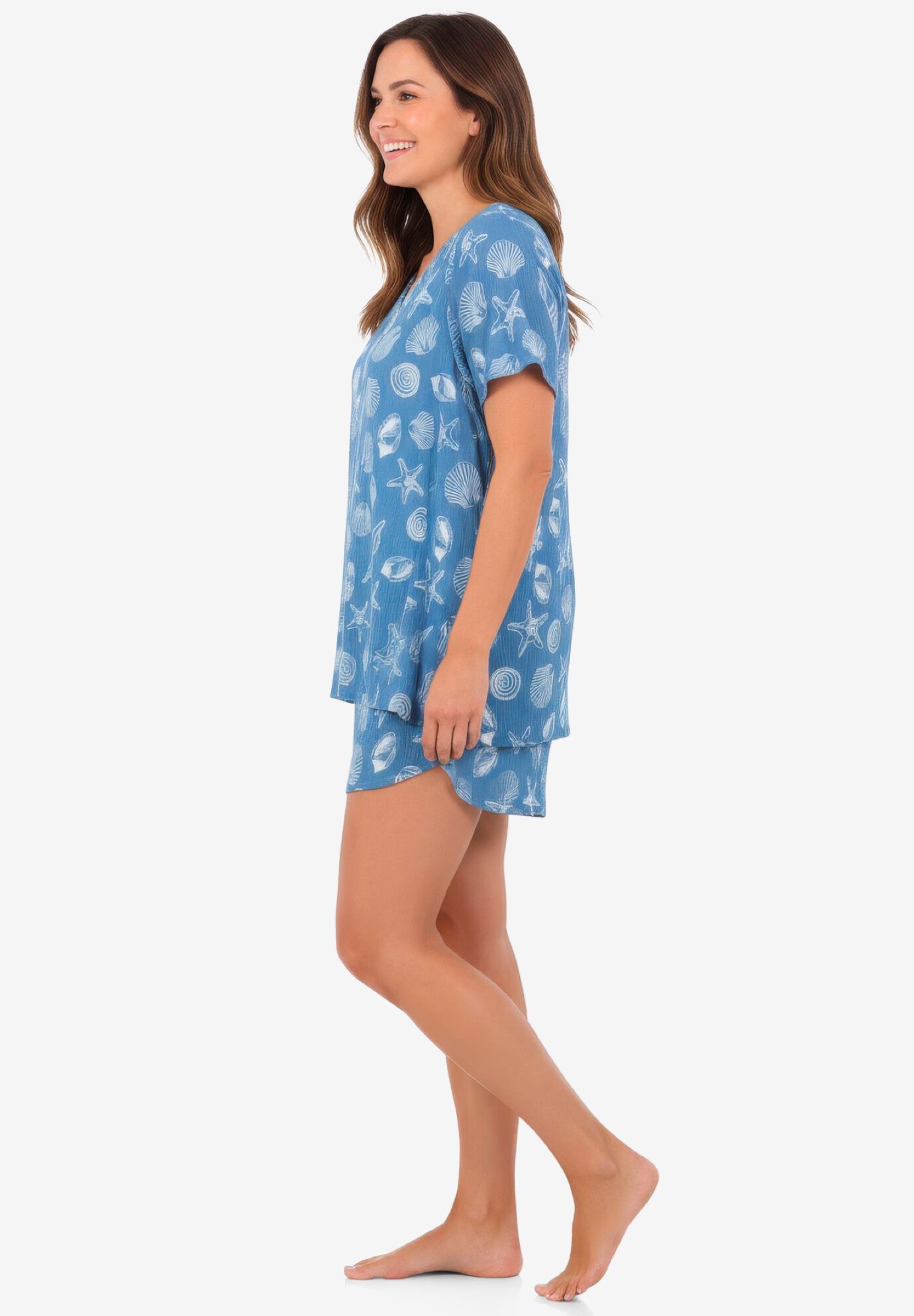 2-Piece Gauze Shorty Pajama Set, DUSTY INDIGO SHELLS, alternate image number 2