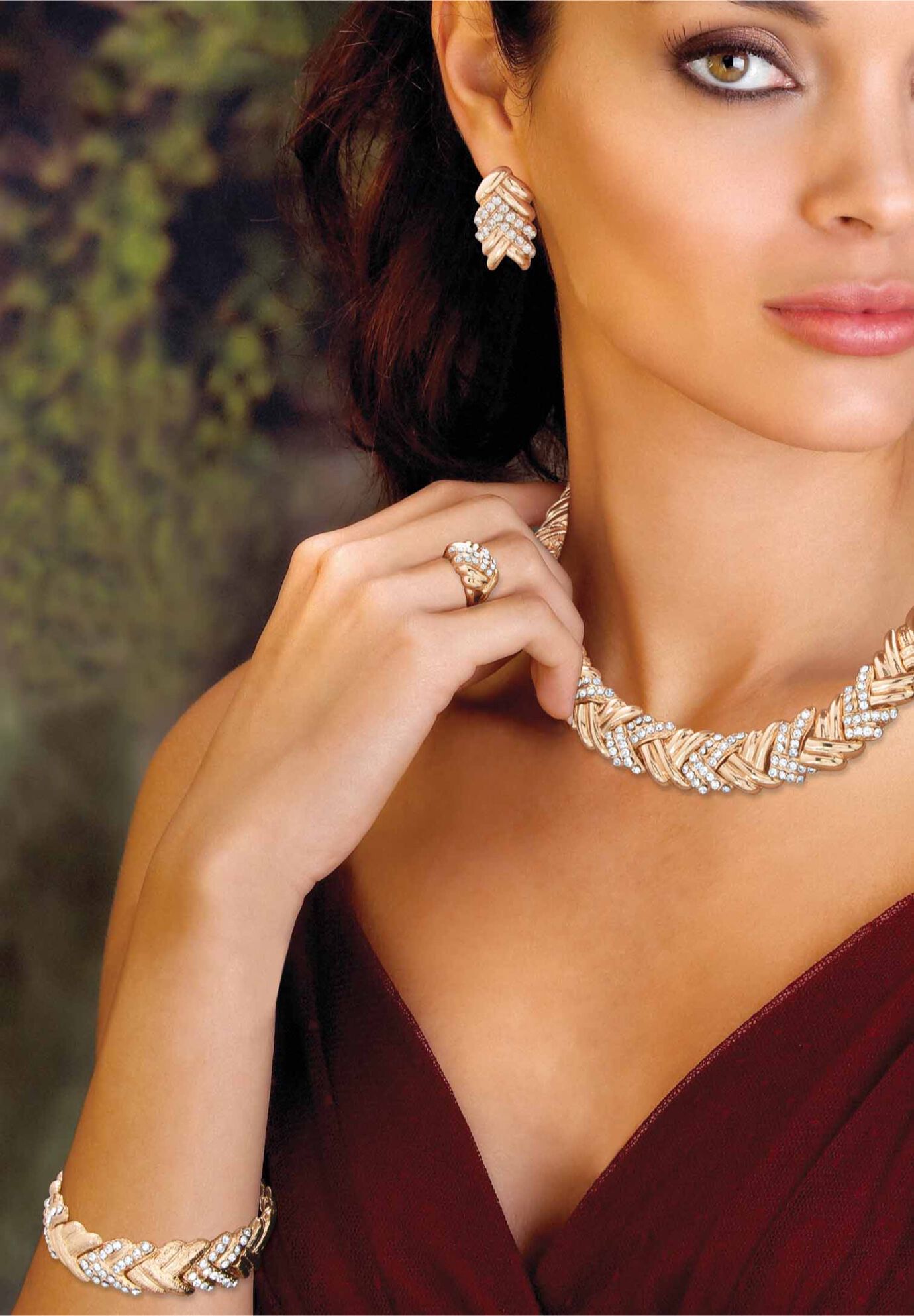 Gold Tone Braided Necklace, Earring, Bracelet and Ring Set, , alternate image number 2