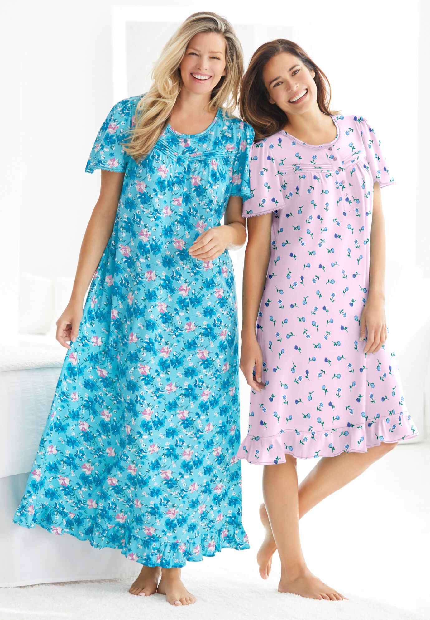 Short Floral Print Cotton Gown, , alternate image number 4