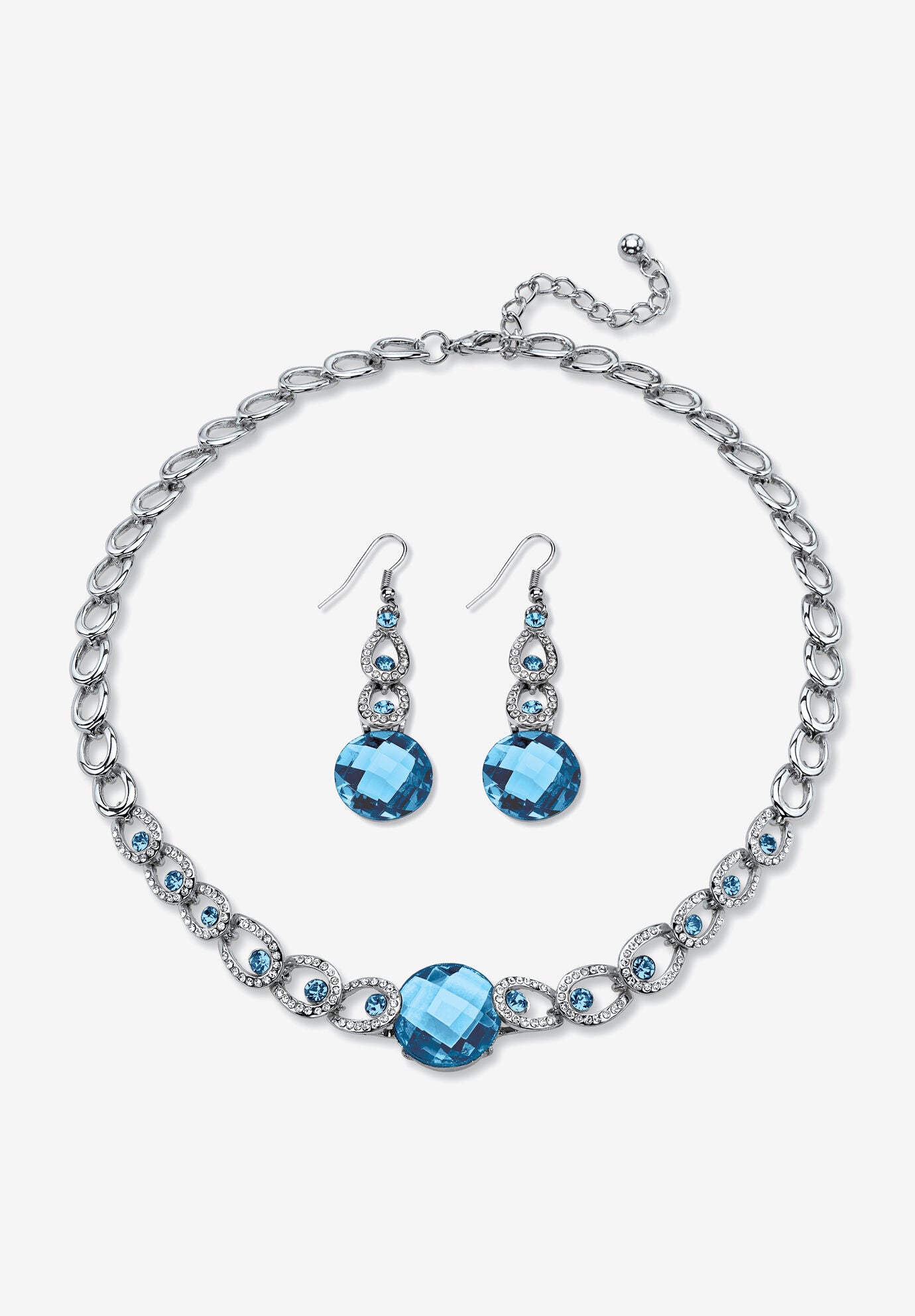 Silver Tone Collar Necklace and Earring Set, Simulated Birthstone, MARCH, hi-res image number 0