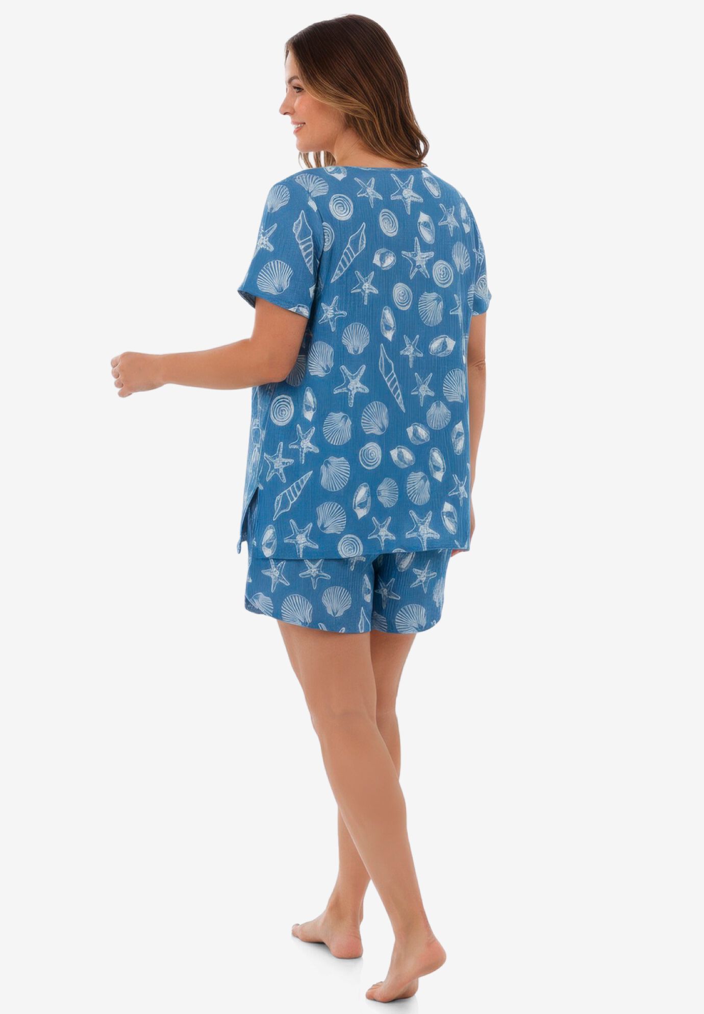 2-Piece Gauze Shorty Pajama Set, DUSTY INDIGO SHELLS, on-hover image number 1
