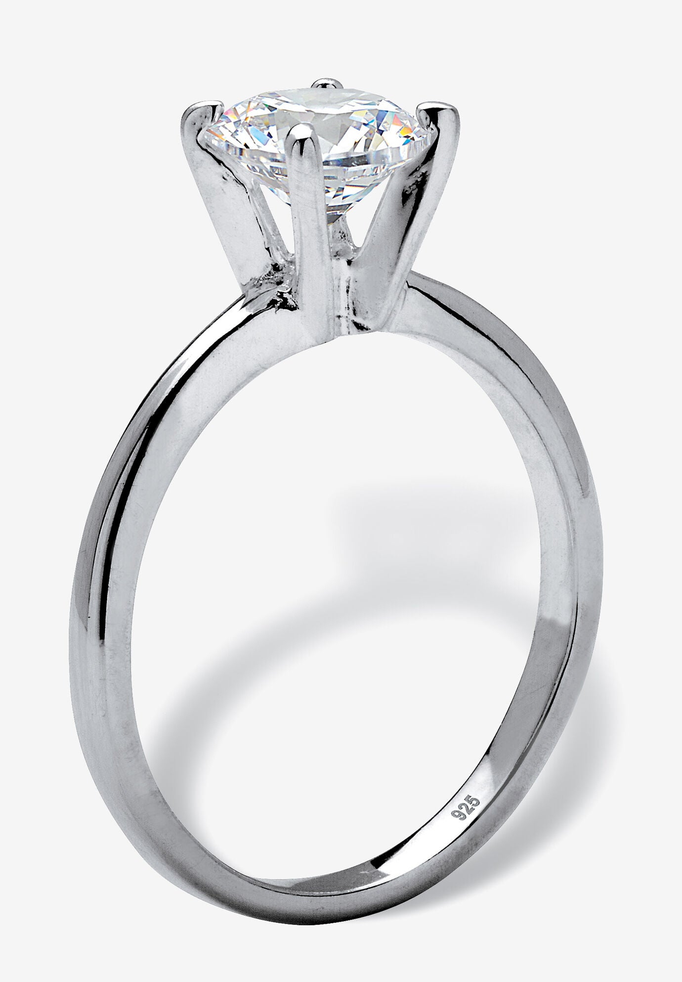 Sterling Silver Cubic Zirconia Solitaire Engagement Ring, , on-hover image number 1