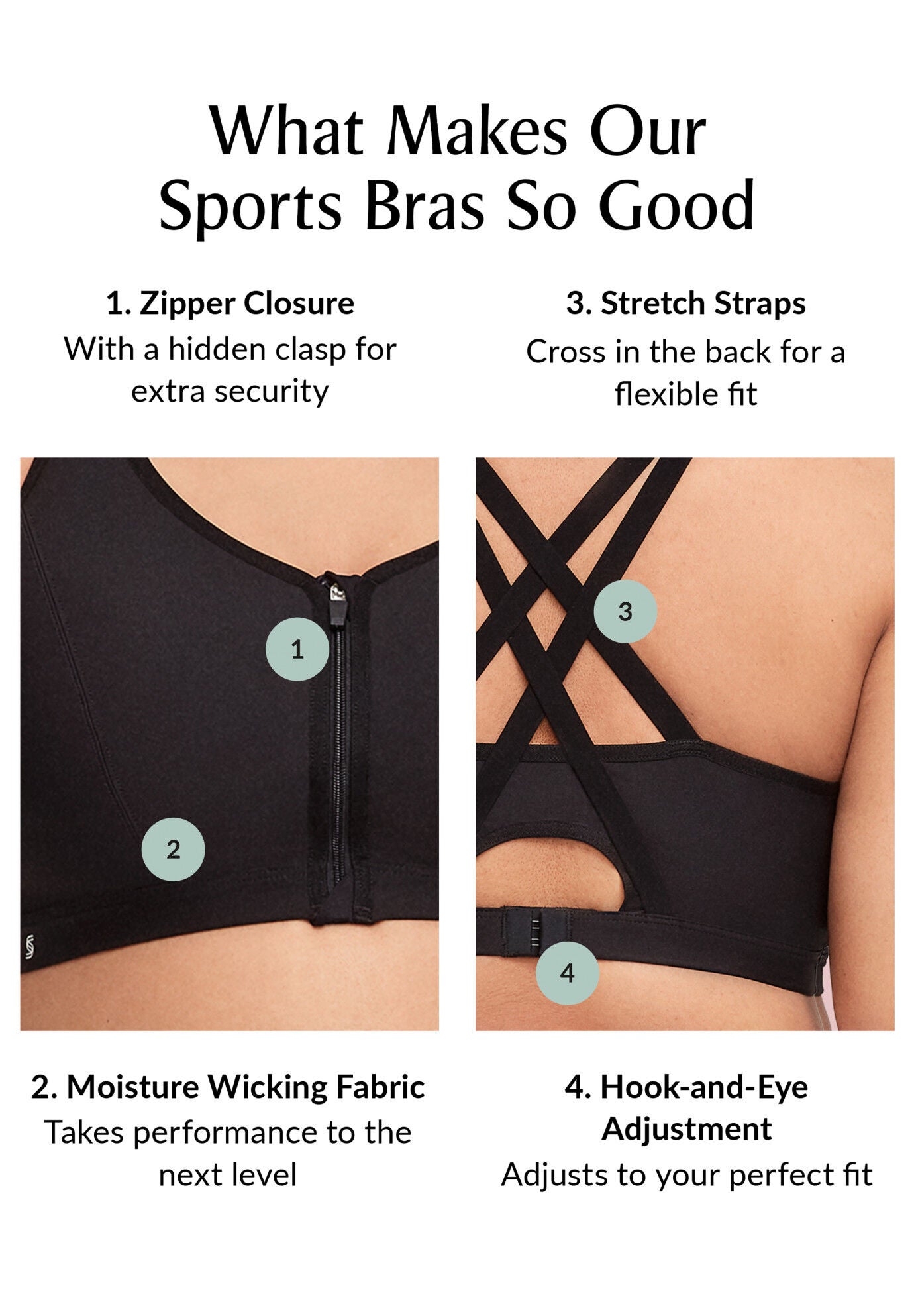 Full Figure Plus Size Zip Up Front-Closure Sports Bra Wirefree #9266 Bra, , alternate image number 3