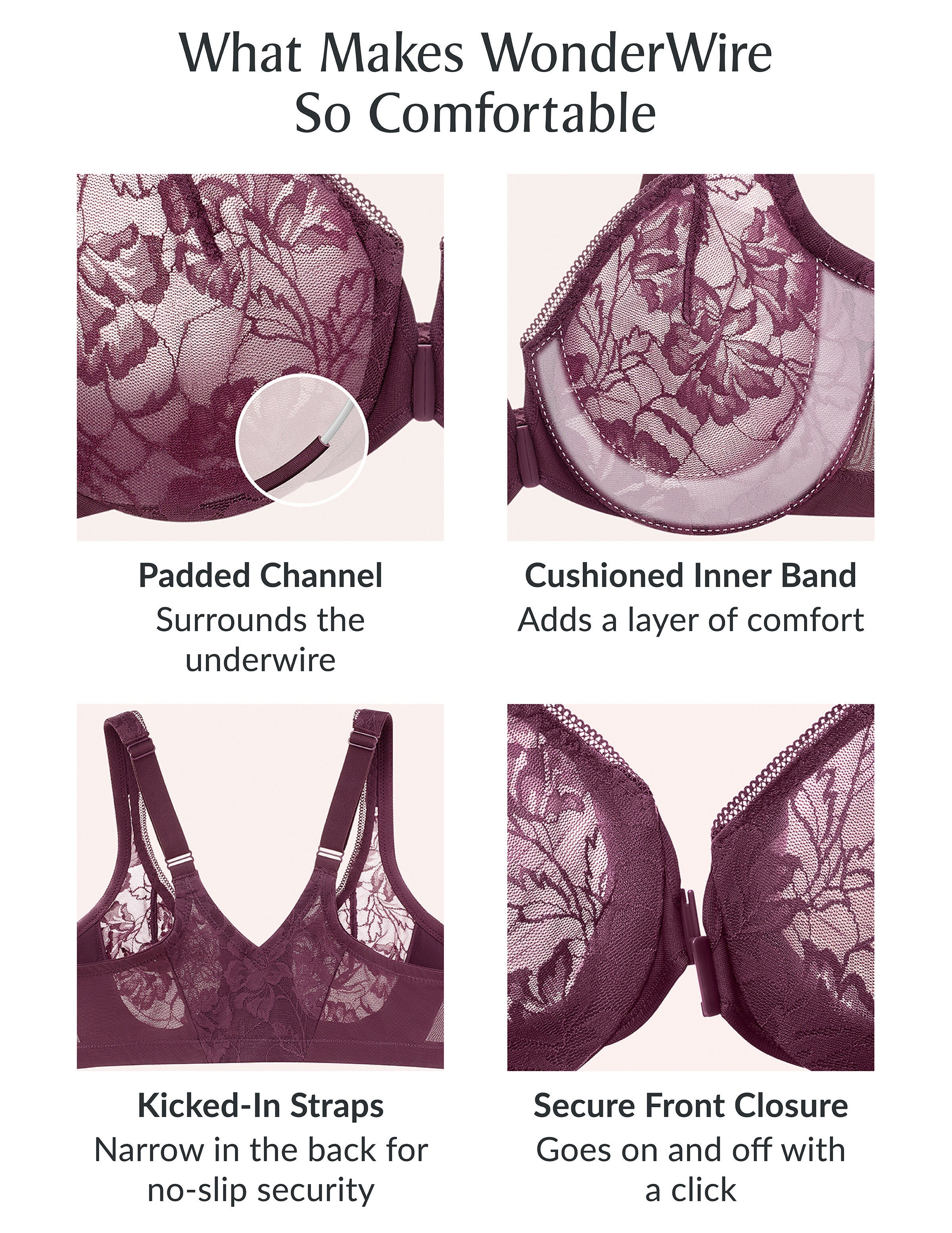 Glamorise Lacey T-Back Front-Closure WonderWire Underwire  Bra 9246 (Women's & Women's Plus), SOLID BLACK, alternate image number 5