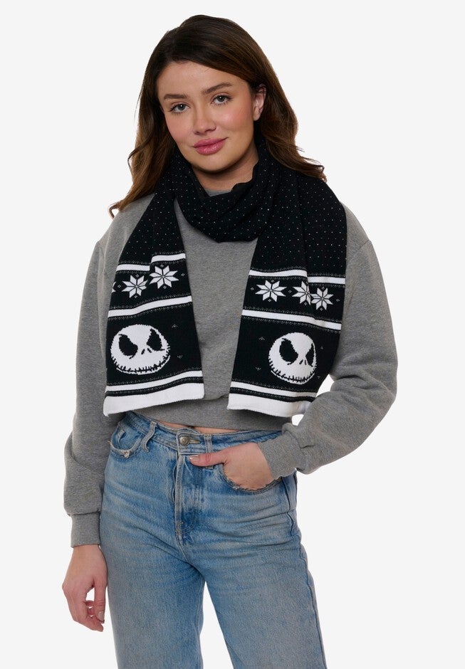 Disney Jack Skellington Nightmare Before Christmas Knit Scarf 70 inches, BLACK, hi-res image number null
