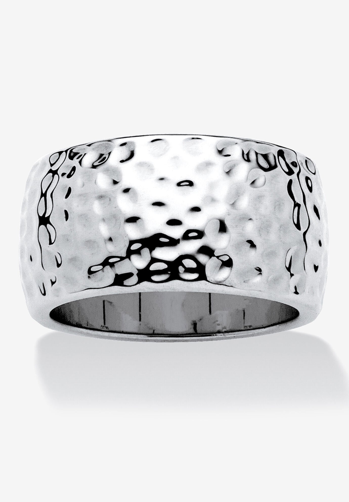 Hammered Silvertone Wide Band Ring (10mm), SILVER, hi-res image number 0