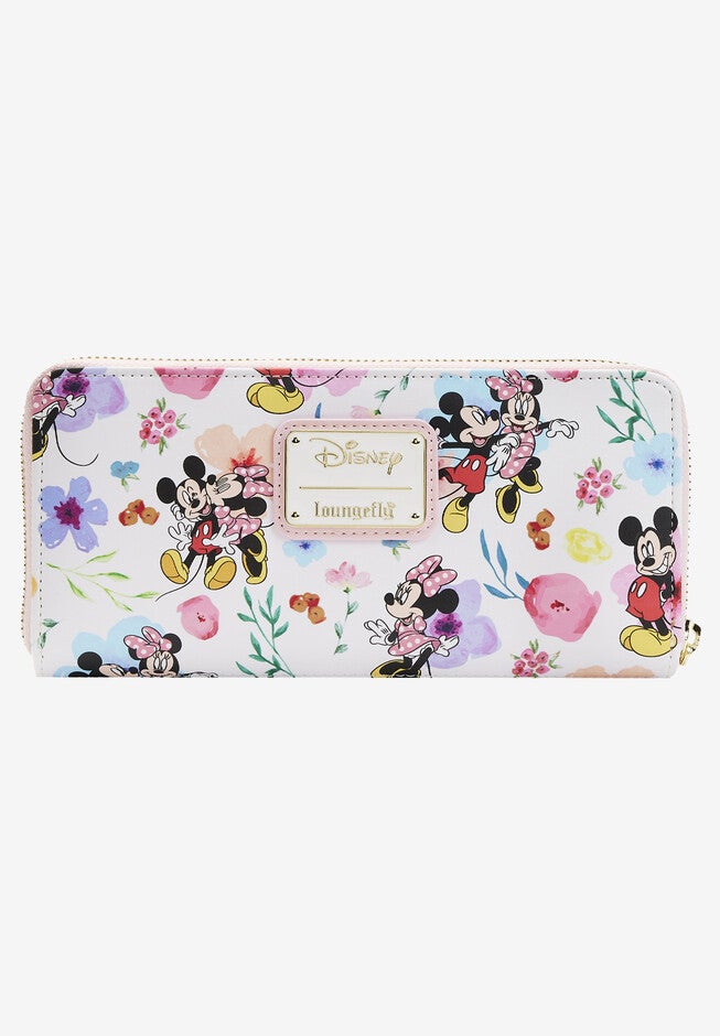 Loungefly X Disney Women'S Mickey & Minnie Mouse Floral Zip Around Wallet, MULTI, hi-res image number null
