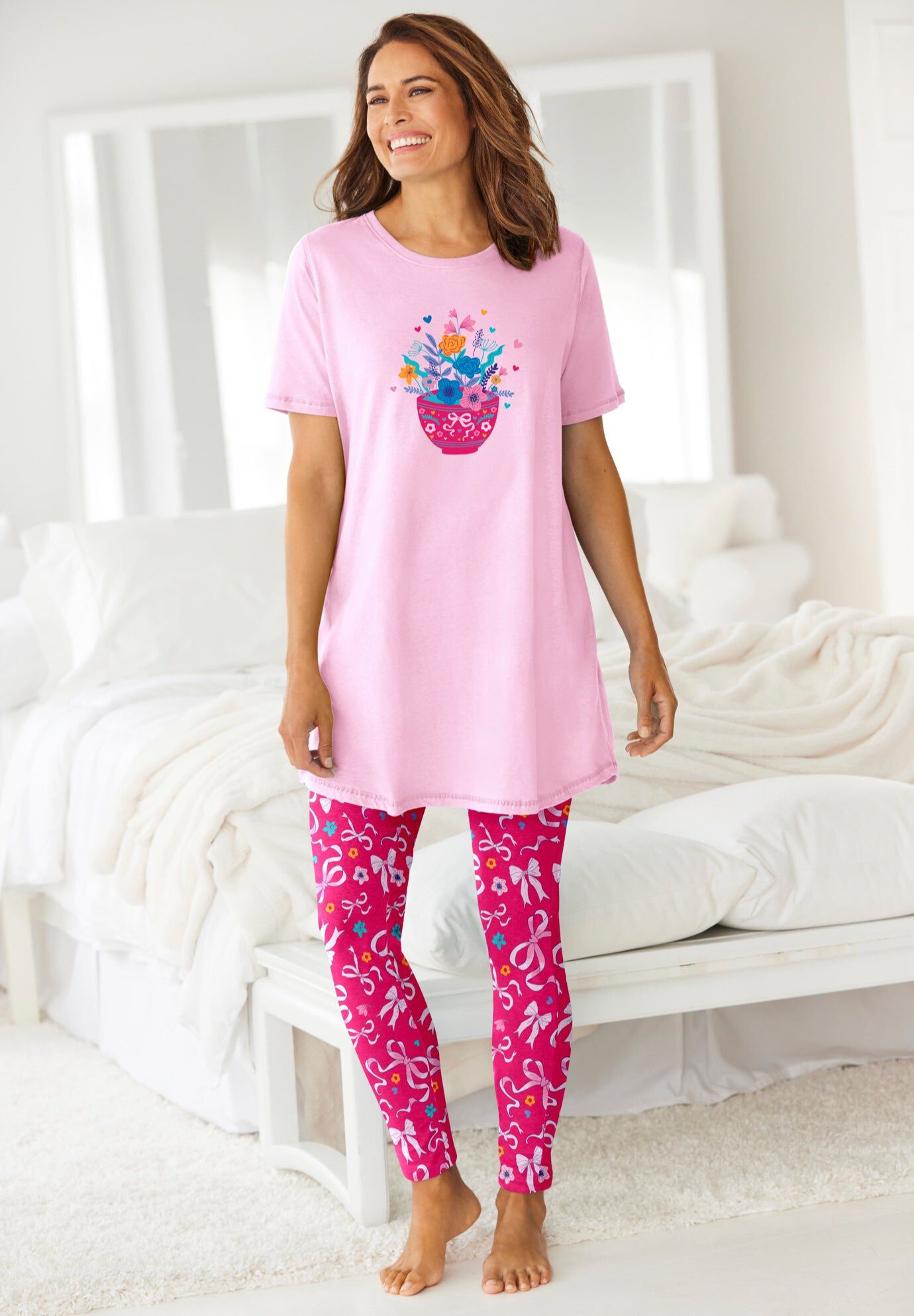 Graphic Tunic PJ Set, SHELL PINK BOWS, hi-res image number 0