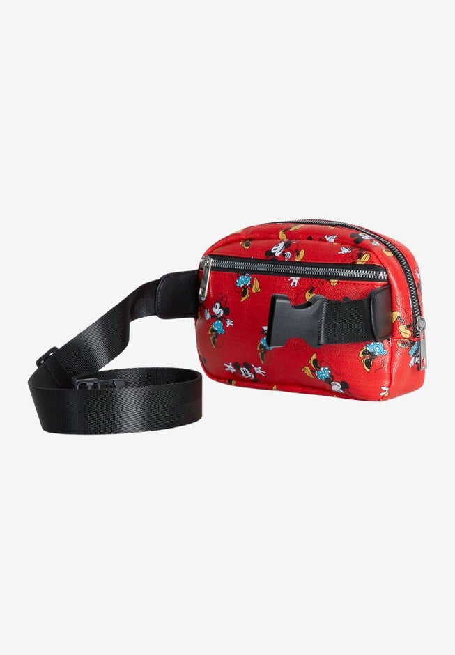 Disney Mickey & Minnie Mouse Belt Bag Crossbody Zippered All Over Print Faux Leather, , alternate image number null