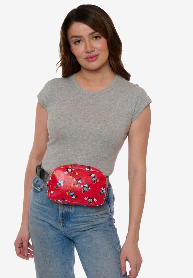 Disney Mickey & Minnie Mouse Belt Bag Crossbody Zippered All Over Print Faux Leather, , alternate image number null