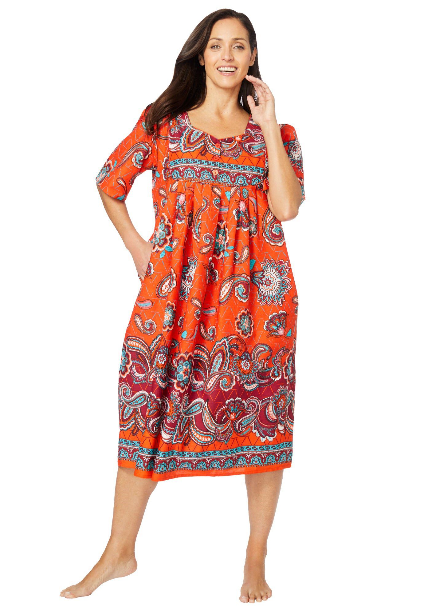 Bib-Front Short Sleeve Short Lounger, ELECTRIC ORANGE BLOOM, hi-res image number 0