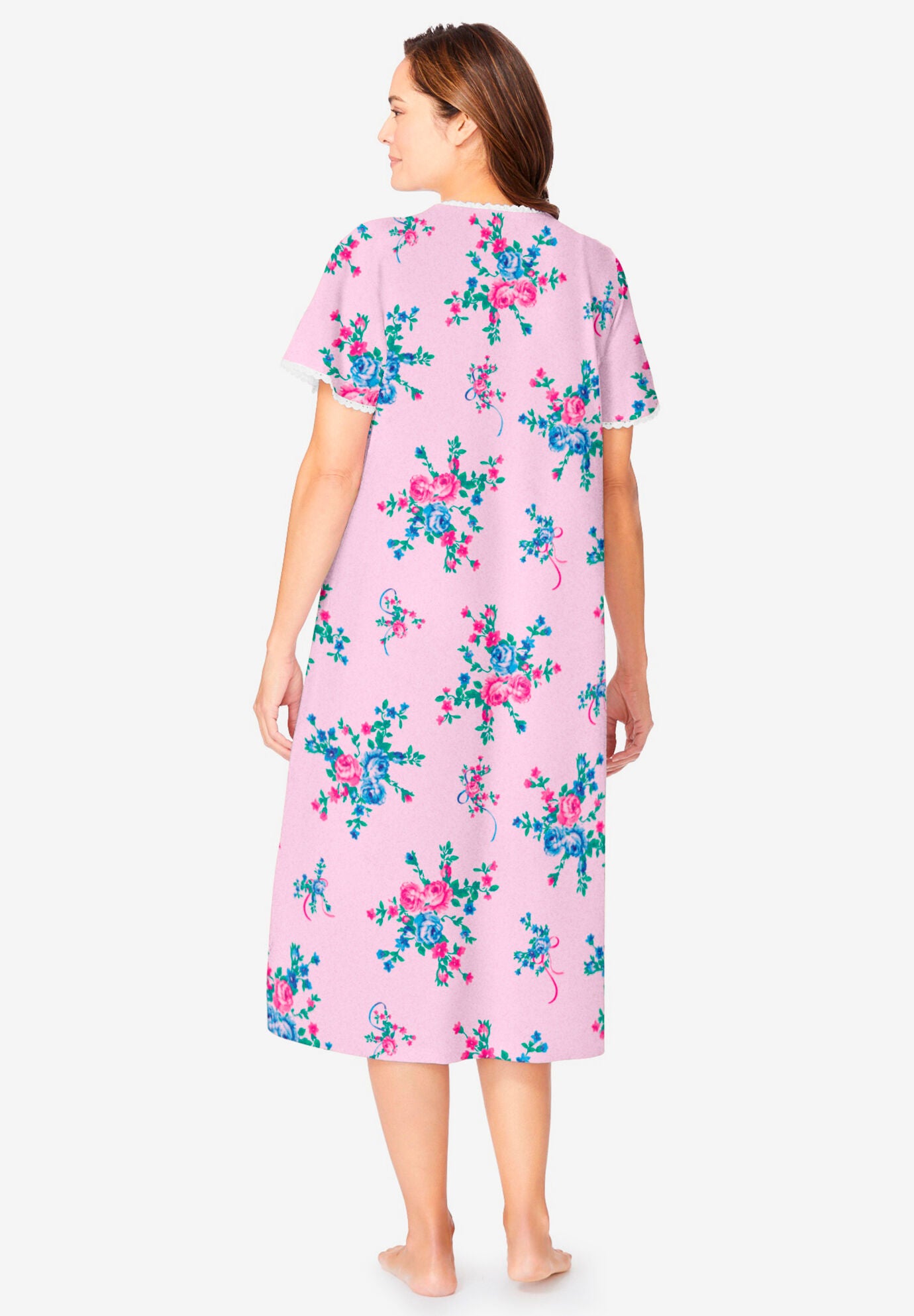 Short Pintuck Knit Gown, PINK FLORAL, on-hover image number 1