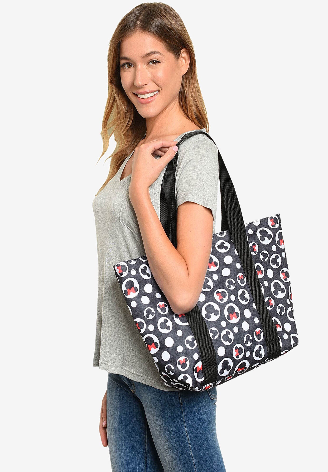 Disney Mickey Mouse Tote Minnie Icon Zippered Travel Handbag, BLACK, hi-res image number 0