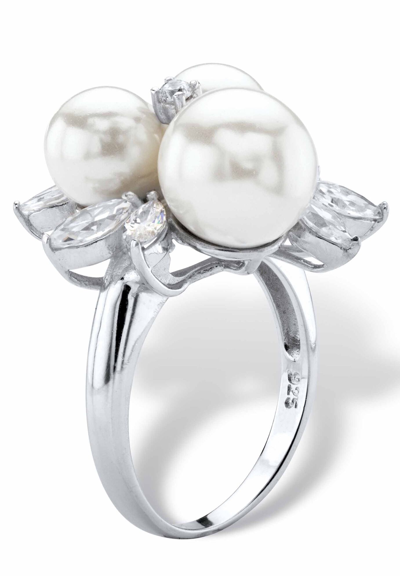 Platinum over Sterling Silver Simulated Pearl and Cubic Zirconia Ring, , on-hover image number 1