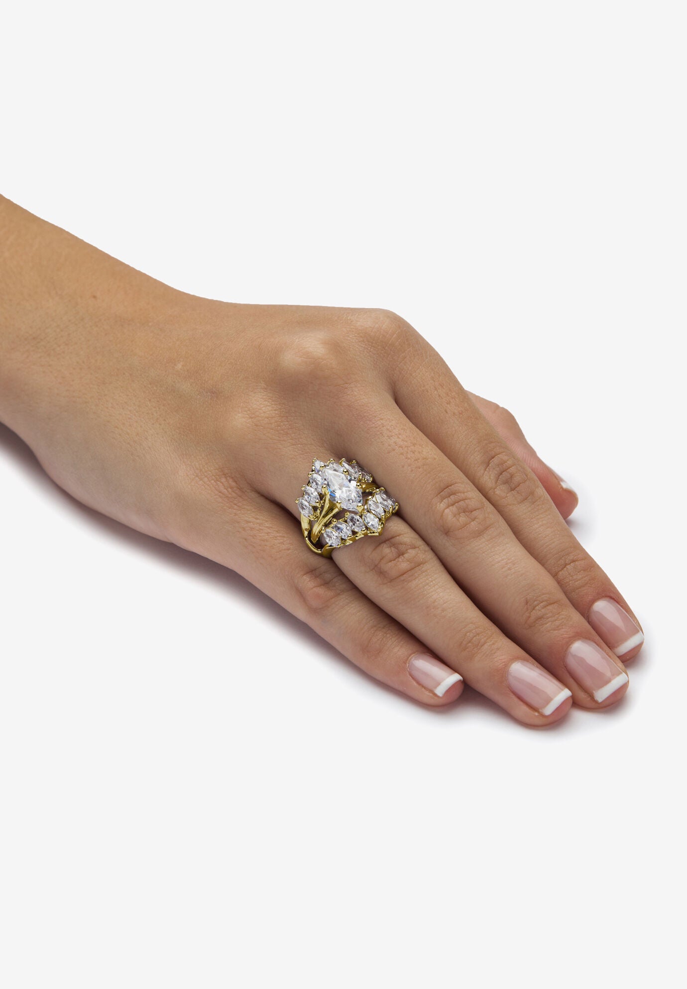 Goldtone Marquise Cut Cubic Zirconia Bridal Ring Set (6 cttw TDW), , alternate image number 2