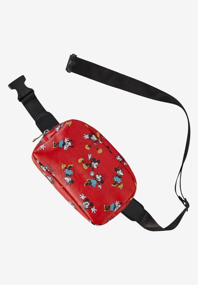 Disney Mickey & Minnie Mouse Belt Bag Crossbody Zippered All Over Print Faux Leather, , alternate image number null