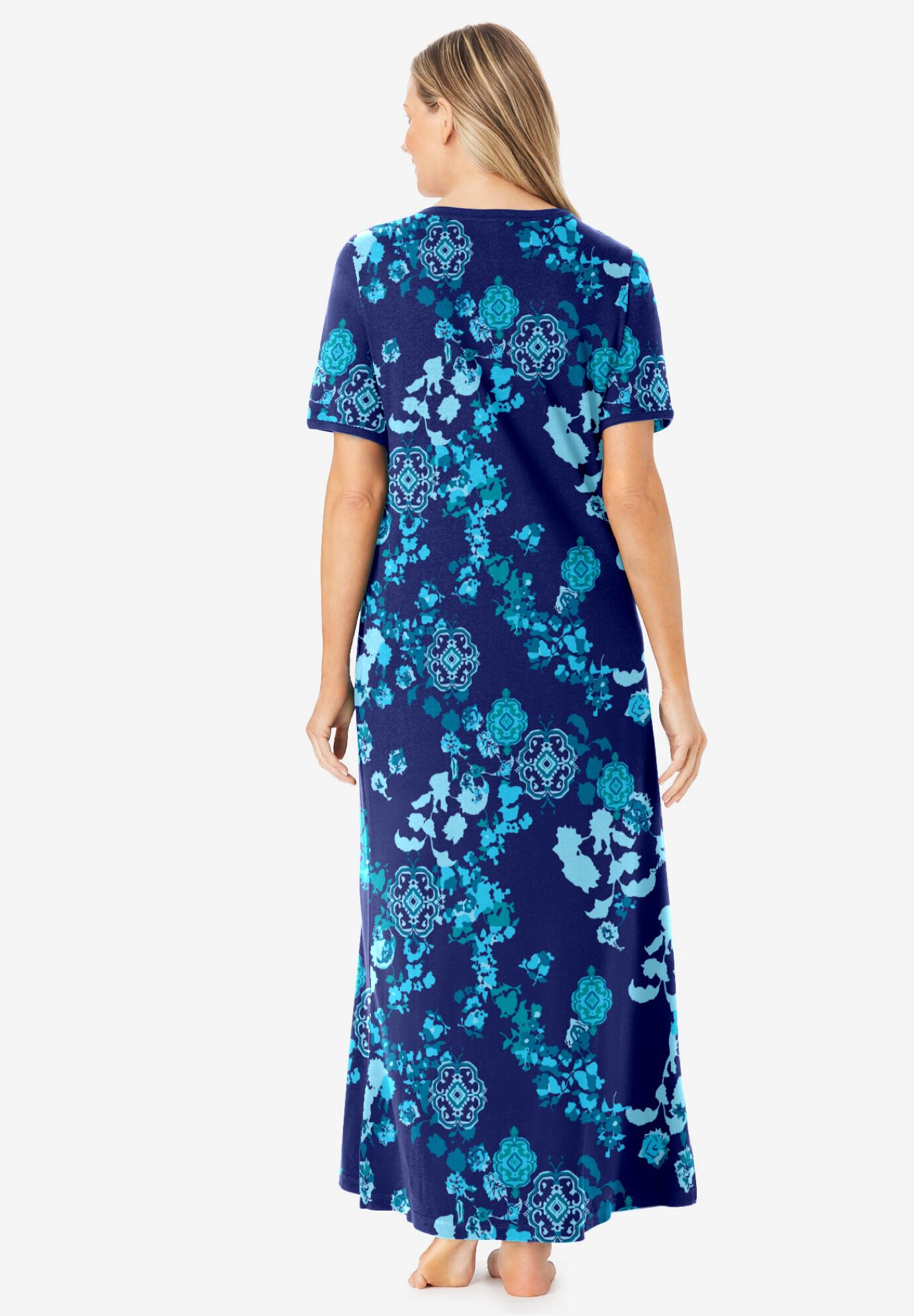 Long T-Shirt Lounger, EVENING BLUE PEONY, on-hover image number 1