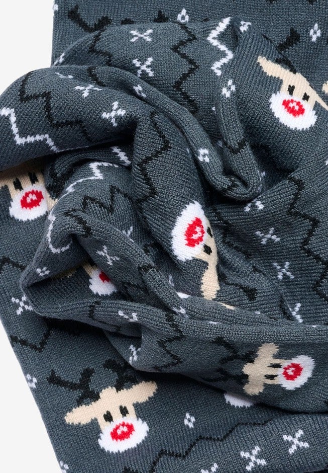 Womens Christmas Reindeer Knit Scarf 70 inches Fair Isle Double Sided Print, RED, alternate image number 2