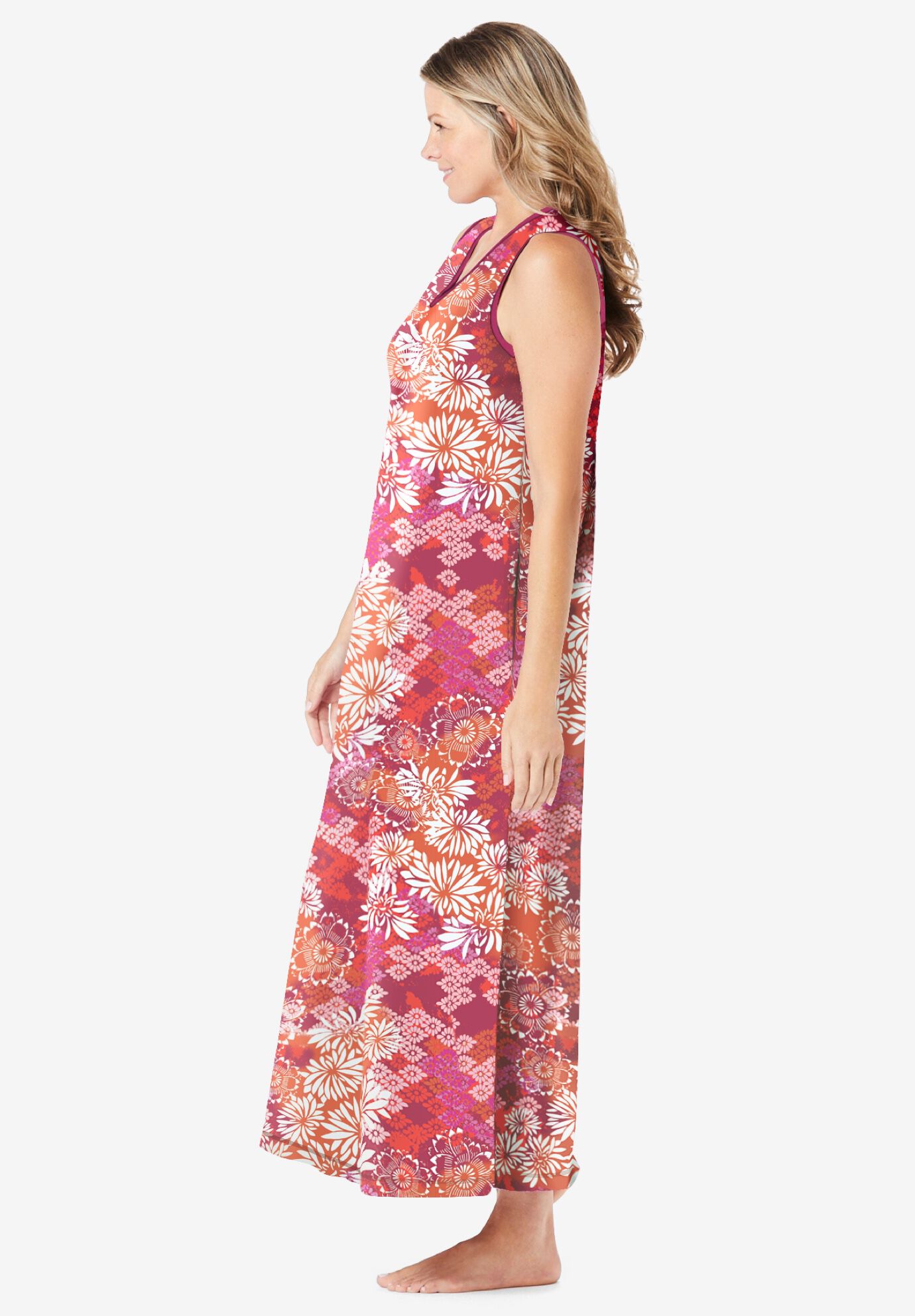 Trapeze V-Neck Lounger, POMEGRANATE FLORAL, alternate image number 2