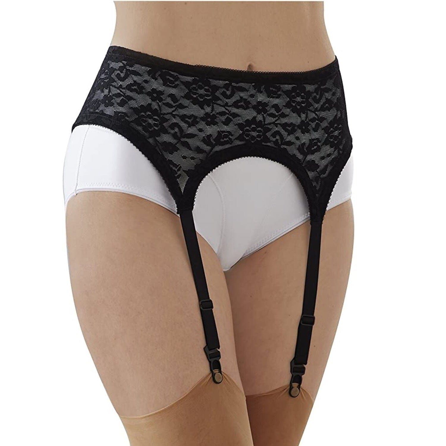 Lace Garter Belt with 4 straps, BLACK, hi-res image number 0