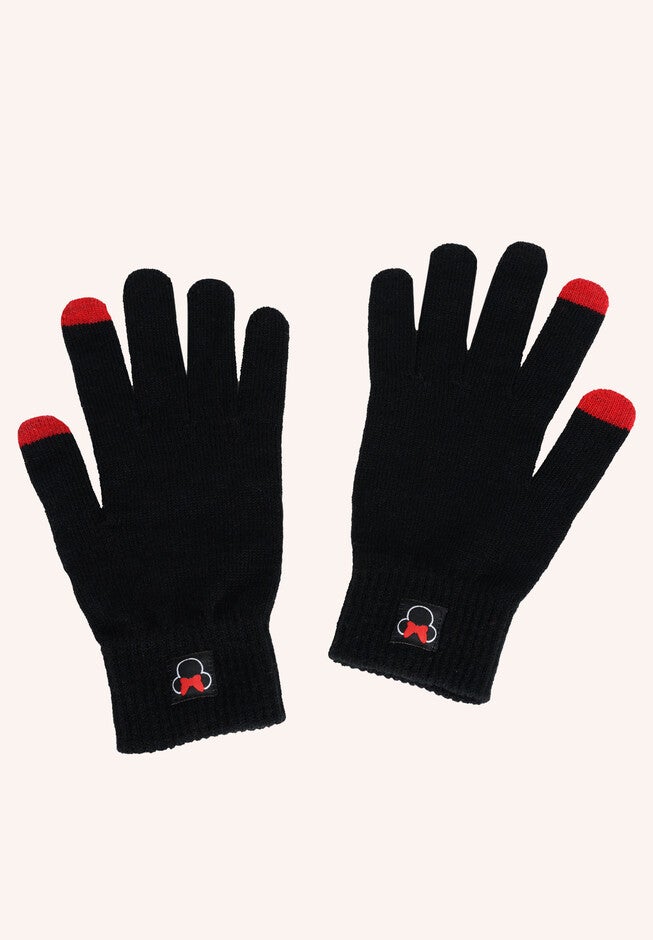 Disney Adult Minnie Mouse Knit Beanie Hat & Texting Gloves Red Gray 2-Pc Set, , alternate image number null