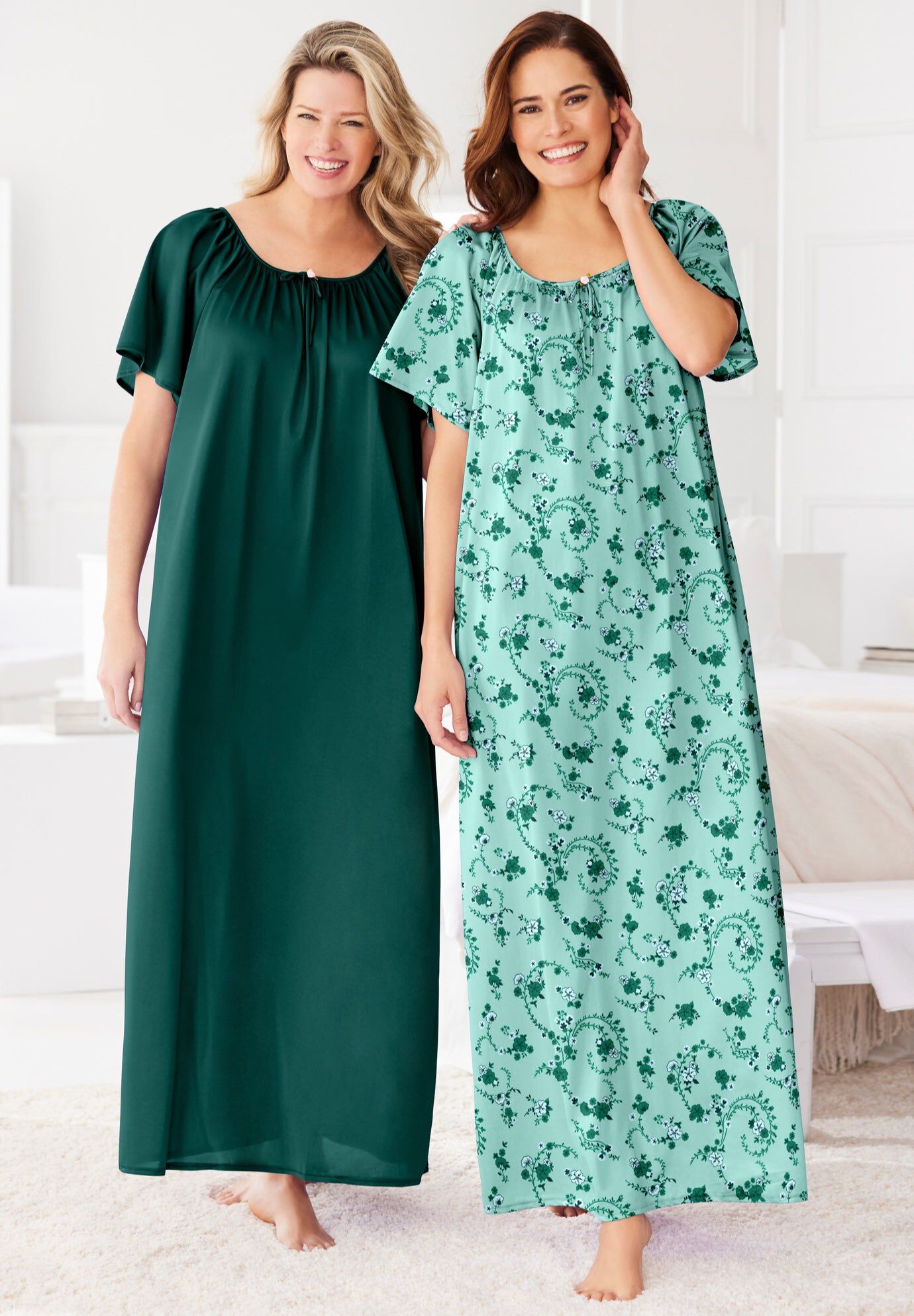 2-Pack Long Silky Gown, ICED MINT FLORAL, hi-res image number 0