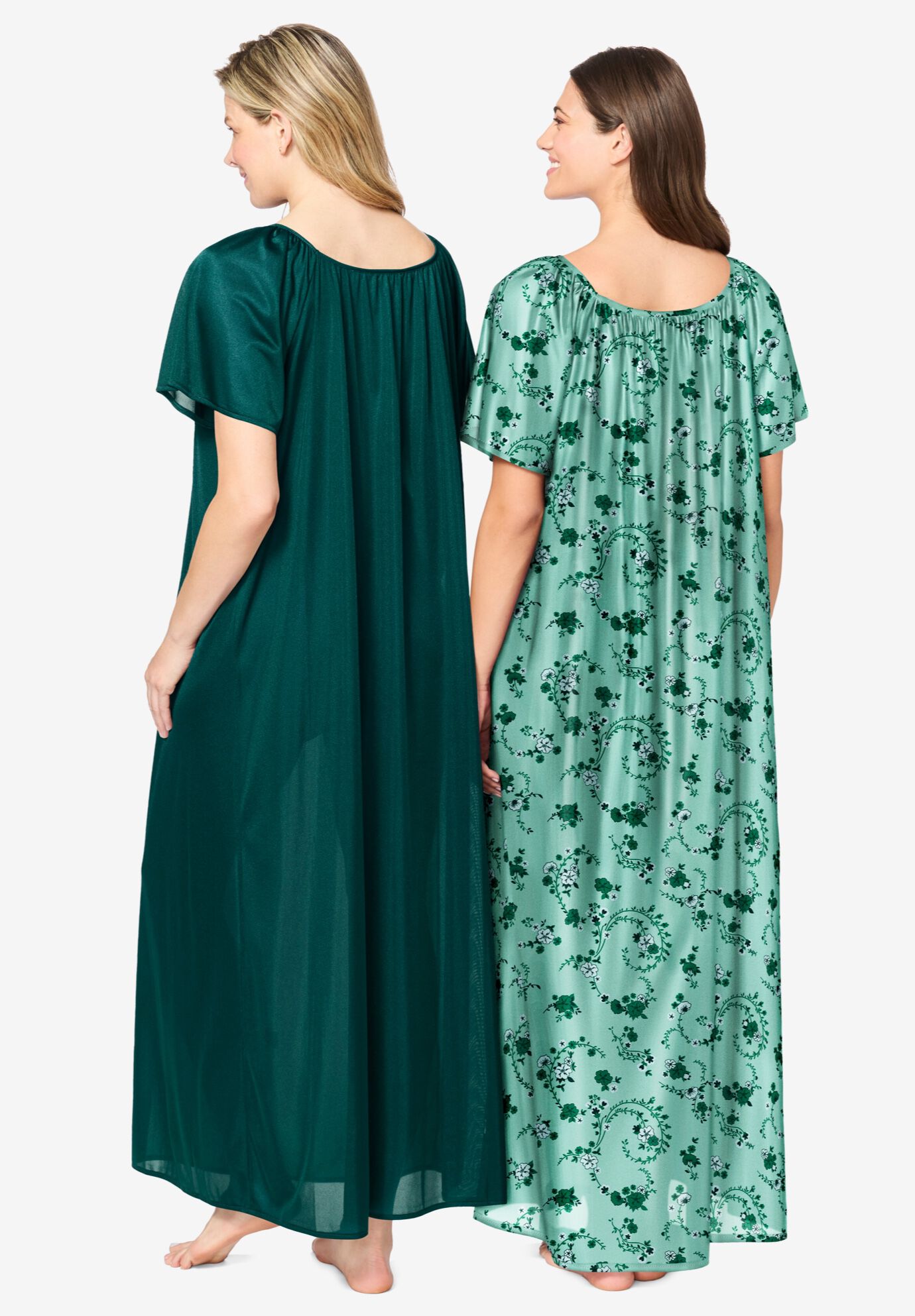 2-Pack Long Silky Gown, ICED MINT FLORAL, on-hover image number 1