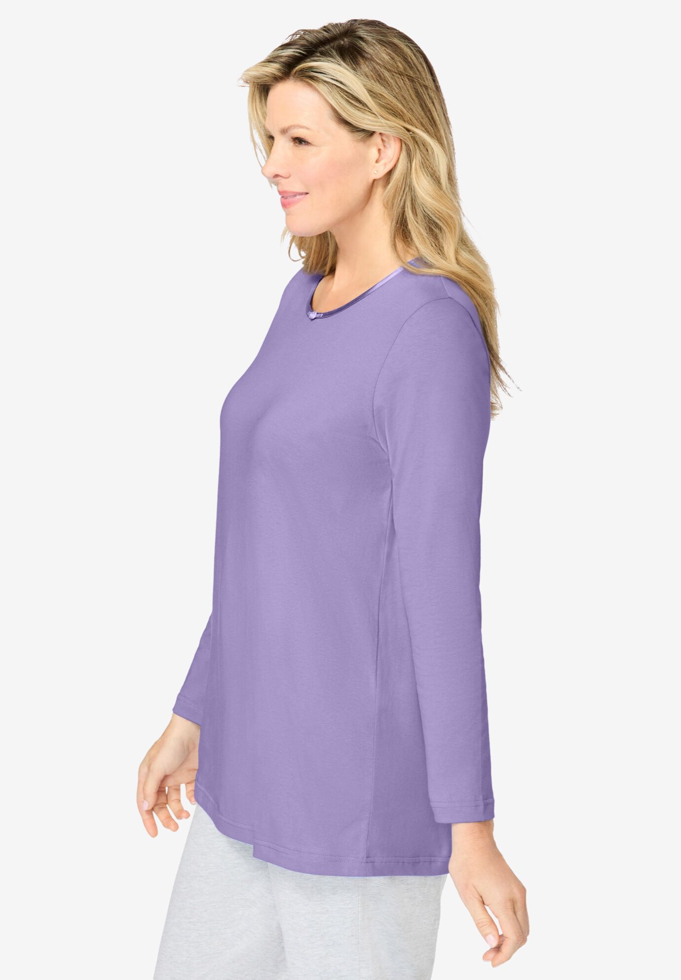 Satin Trim Sleep Tee, SOFT IRIS, alternate image number 2