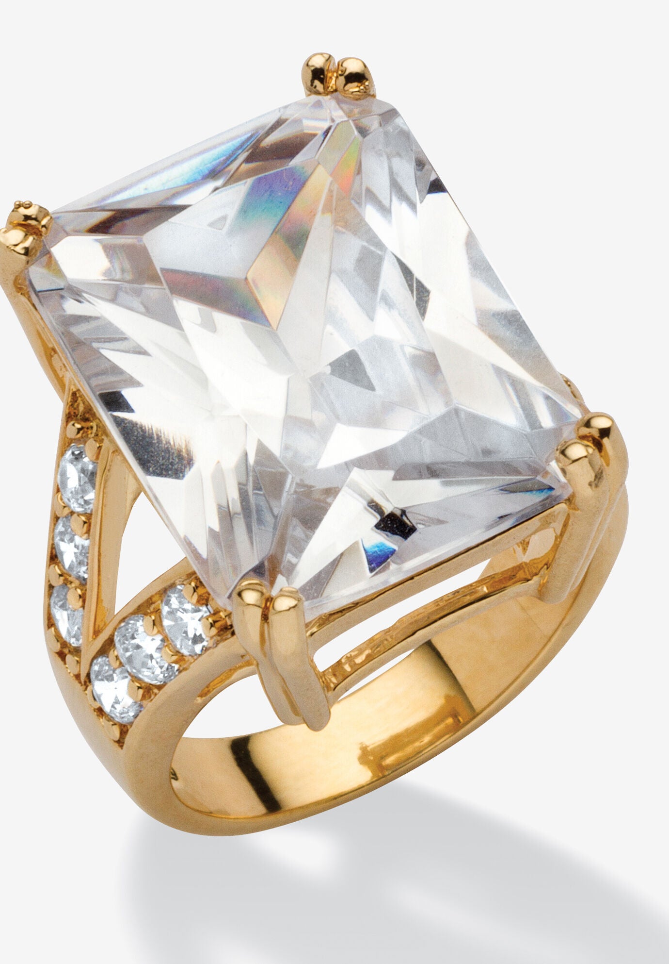 Emerald-Cut Cubic Zirconia Ring in Goldplate, GOLD, hi-res image number 0