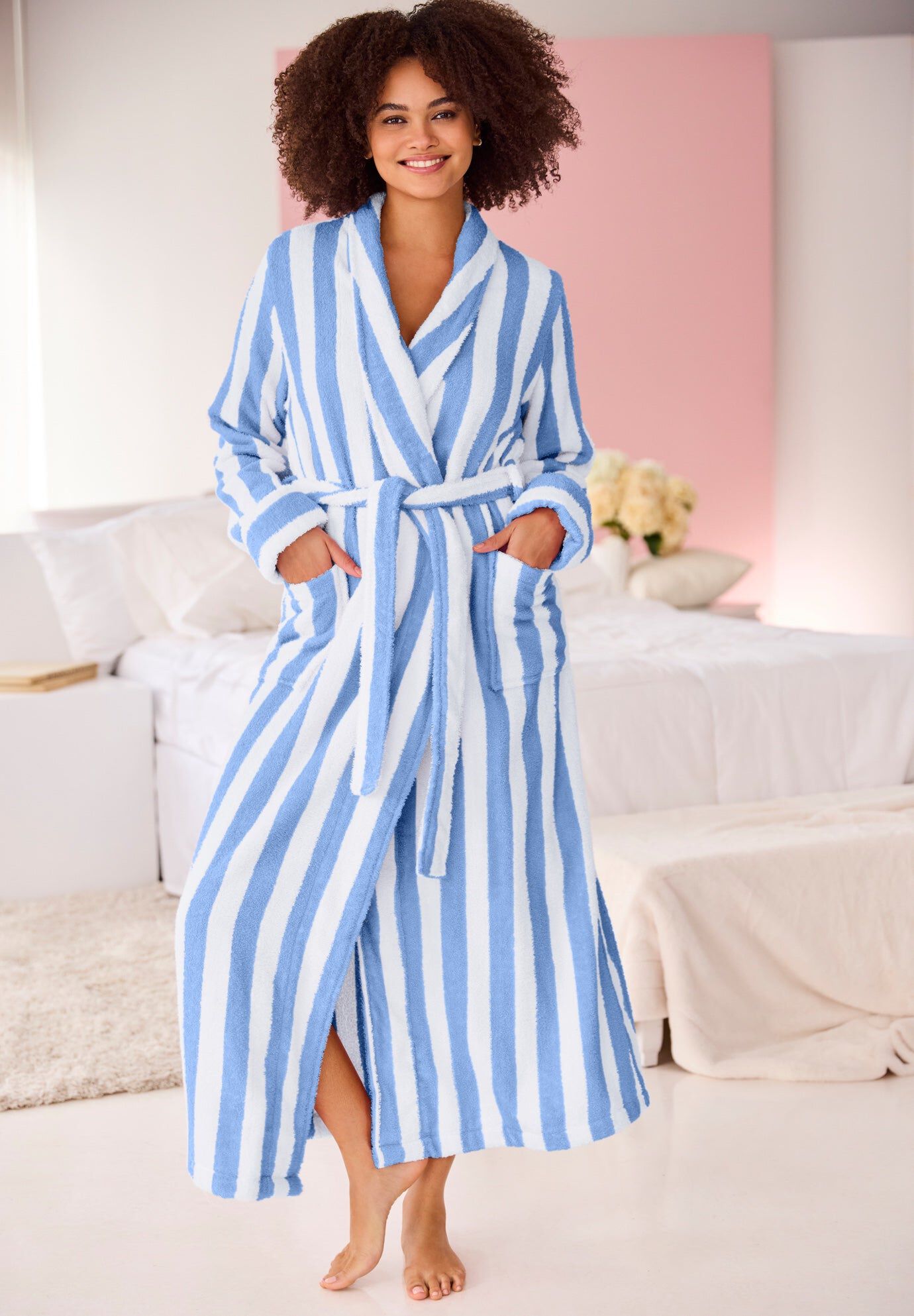 Long Terry Robe, FRENCH BLUE STRIPE, hi-res image number 0