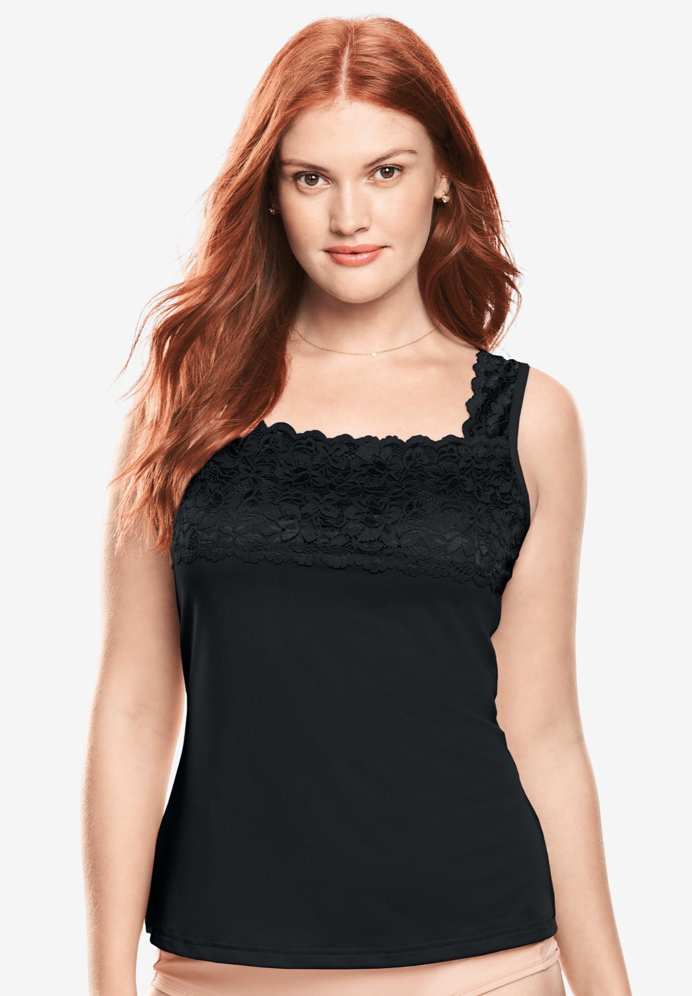 Silky Lace-Trimmed Camisole, BLACK, hi-res image number 0