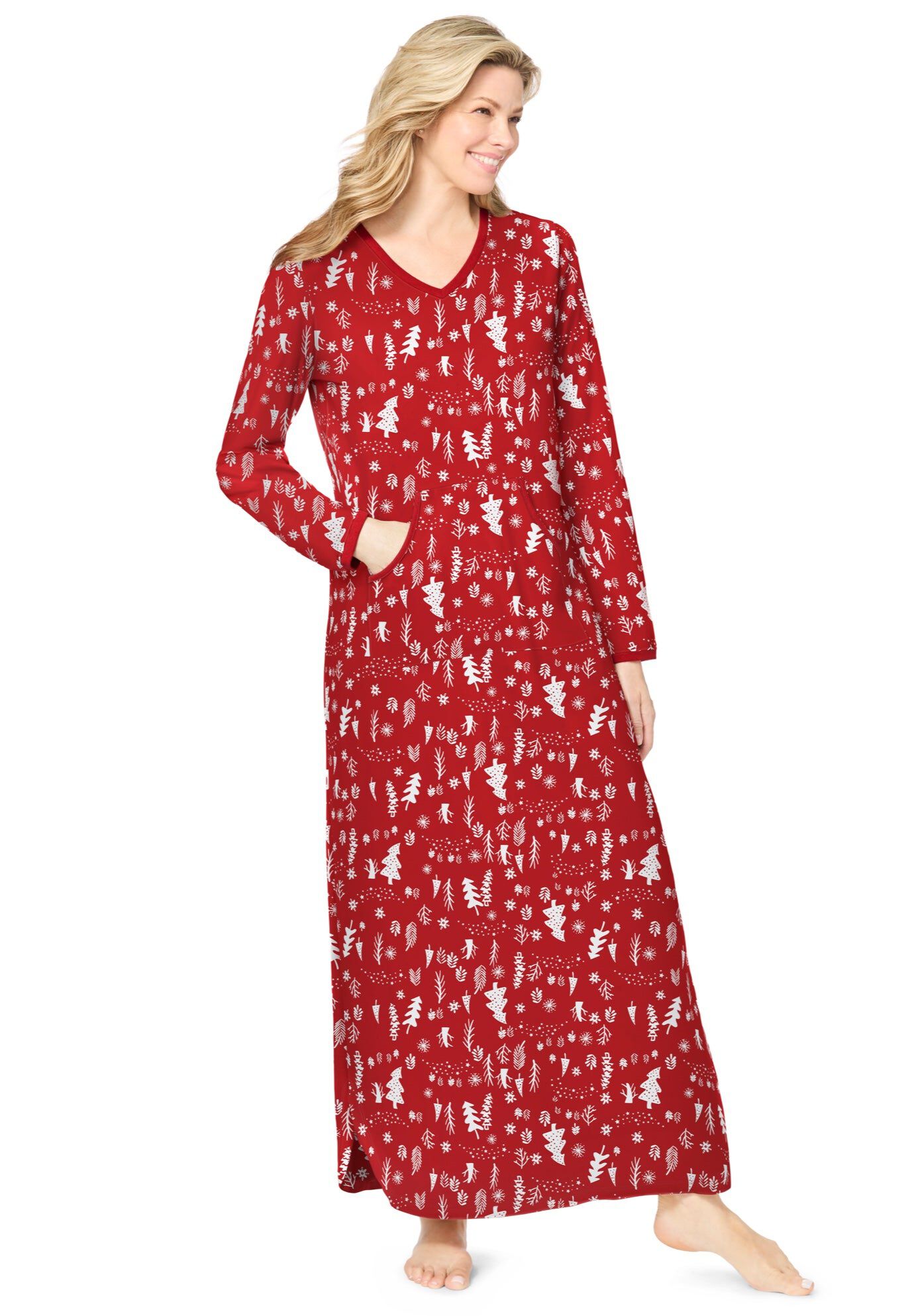 Long Printed Sleep Shirt, CLASSIC RED WINTER TREES, hi-res image number 0