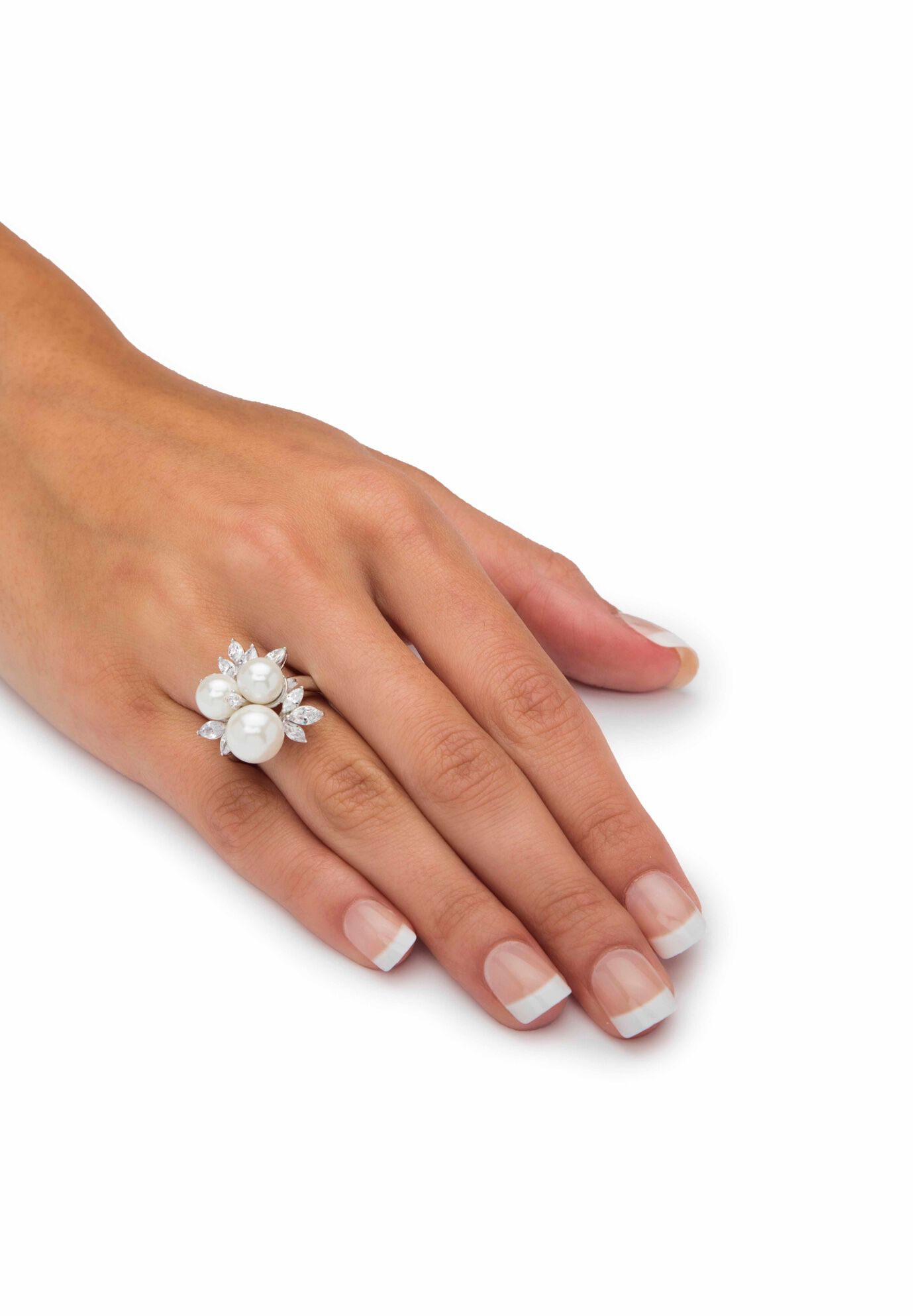 Platinum over Sterling Silver Simulated Pearl and Cubic Zirconia Ring, , alternate image number 2