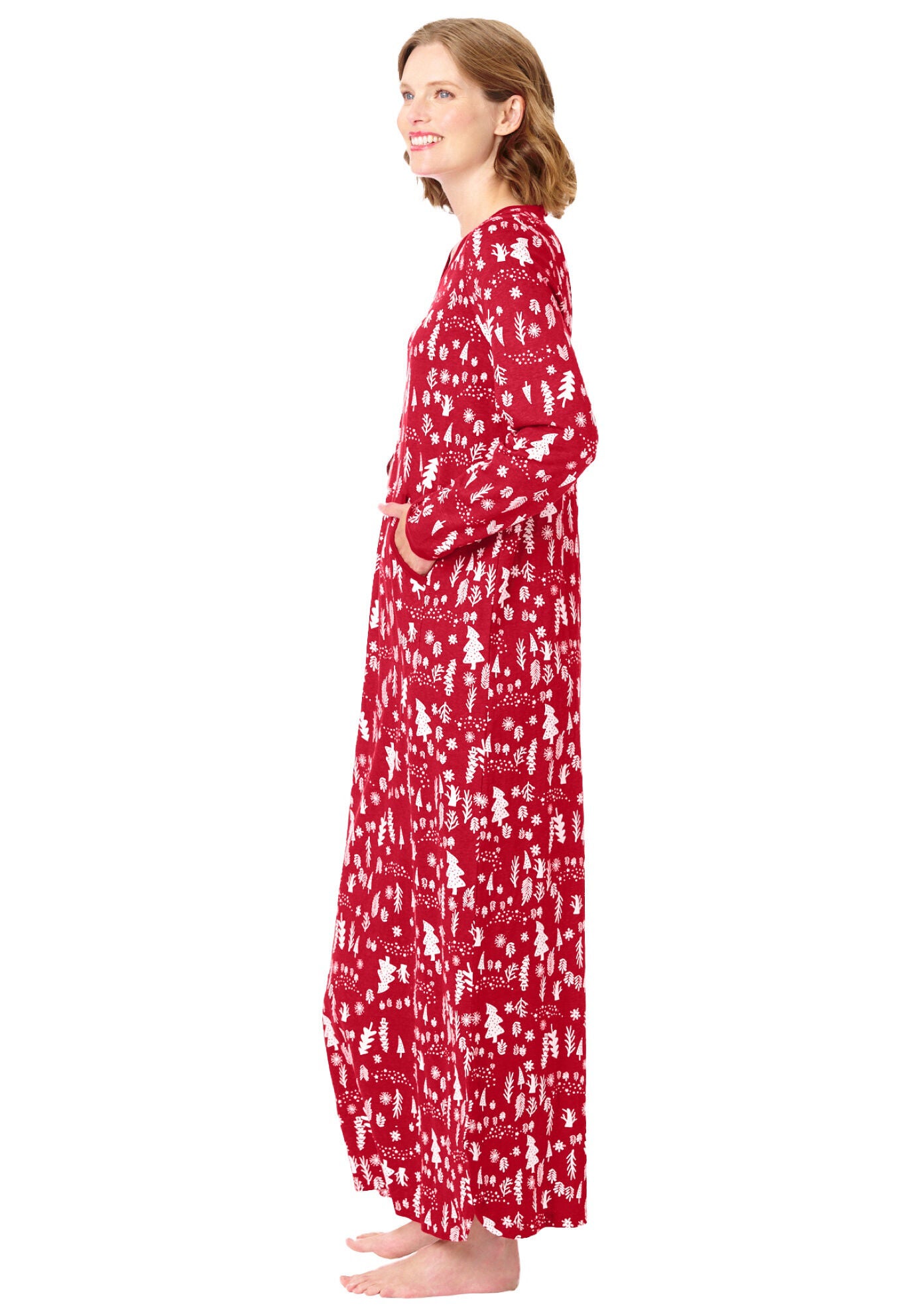 Long Printed Sleep Shirt, CLASSIC RED WINTER TREES, alternate image number 2