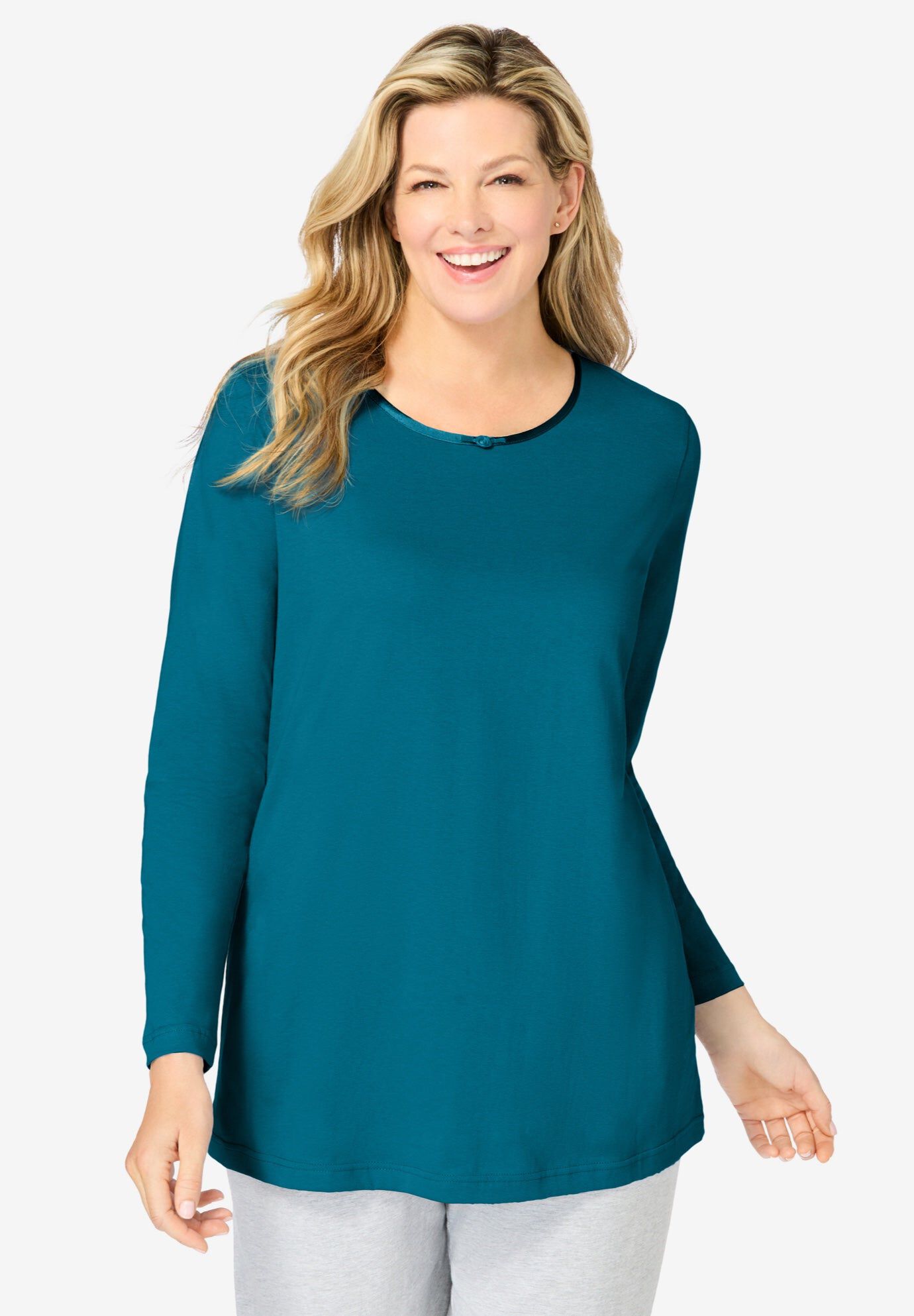 Satin Trim Sleep Tee, DEEP TEAL, hi-res image number 0