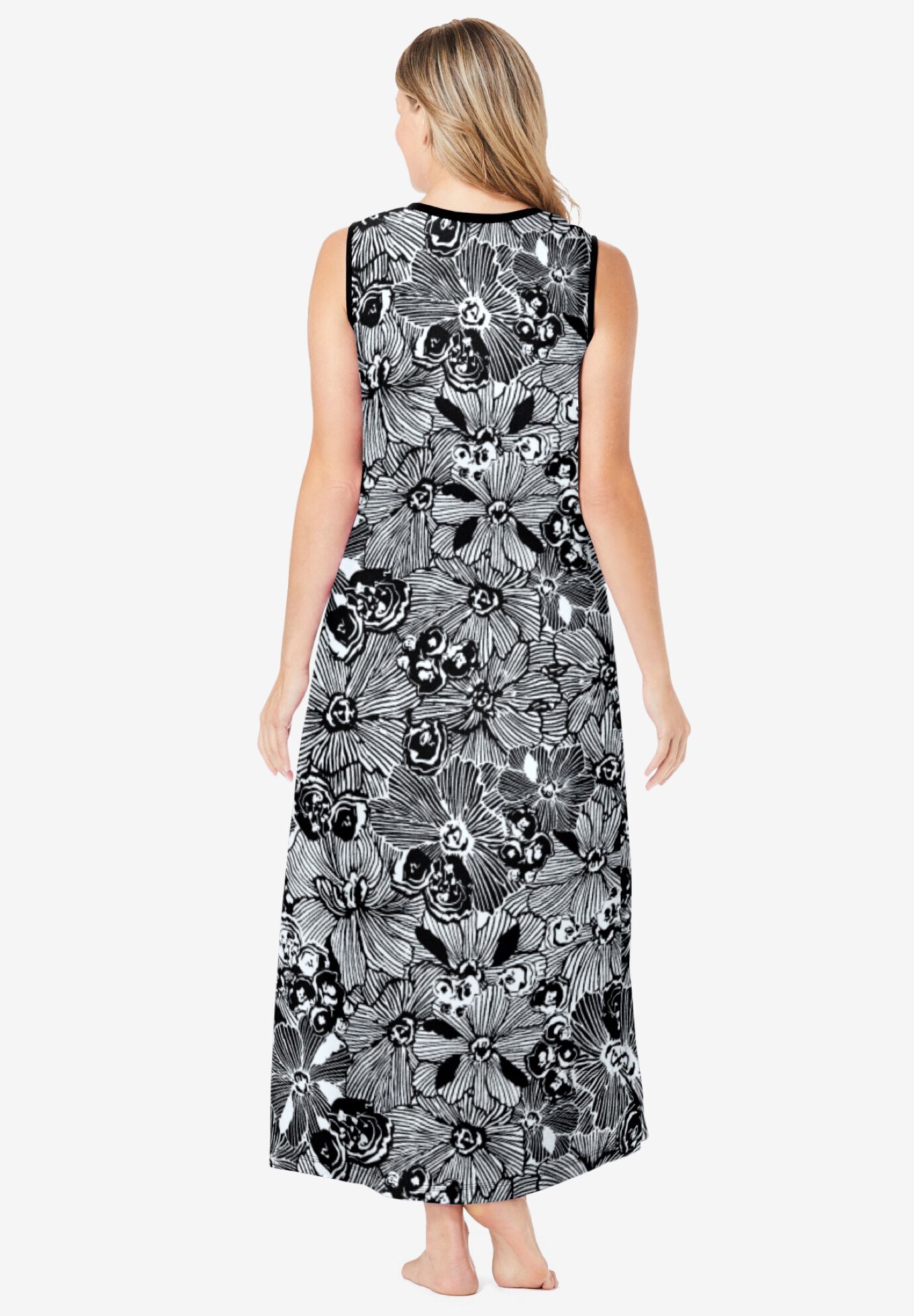 Trapeze V-Neck Lounger, BLACK WHITE FLOWER, on-hover image number 1