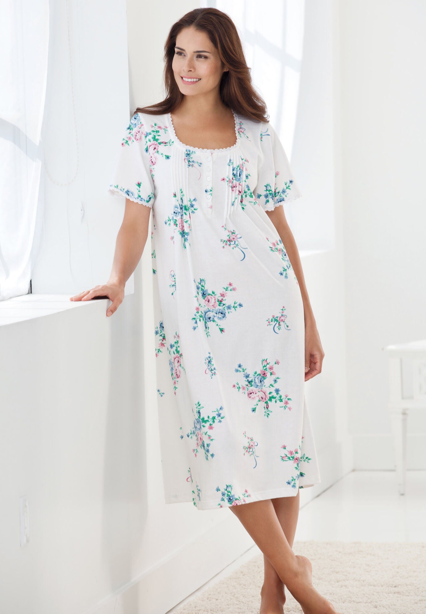 Short Pintuck Knit Gown, , alternate image number 5