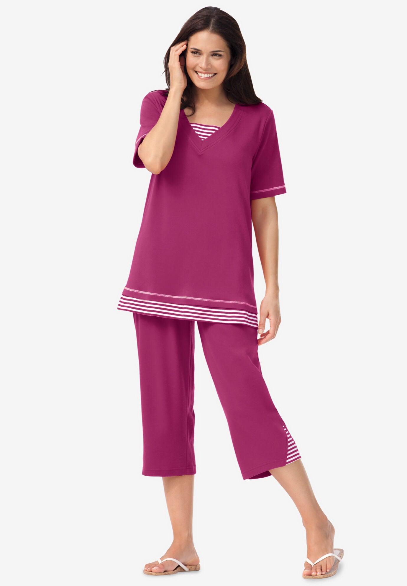 Striped Inset & Capri Set, RASPBERRY MINI STRIPE, hi-res image number 0