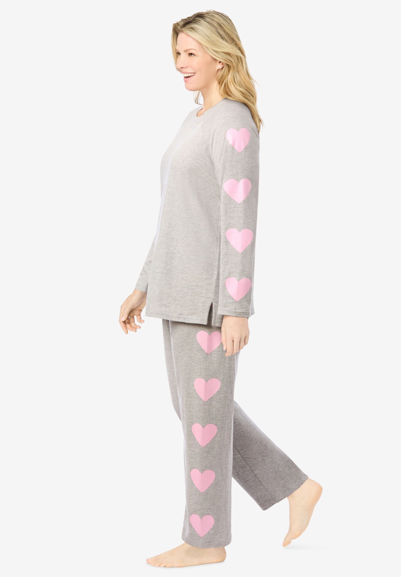 Dreams & Co&reg; Side Print Pajama Set, HEATHER GREY HEART, alternate image number 2