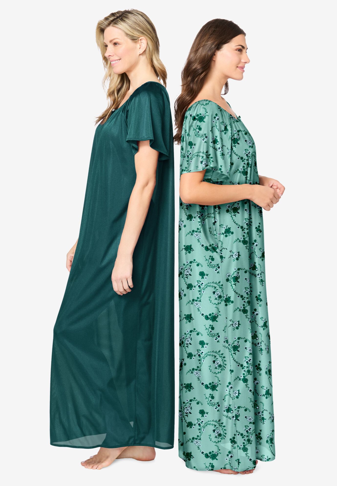 2-Pack Long Silky Gown, ICED MINT FLORAL, alternate image number 2