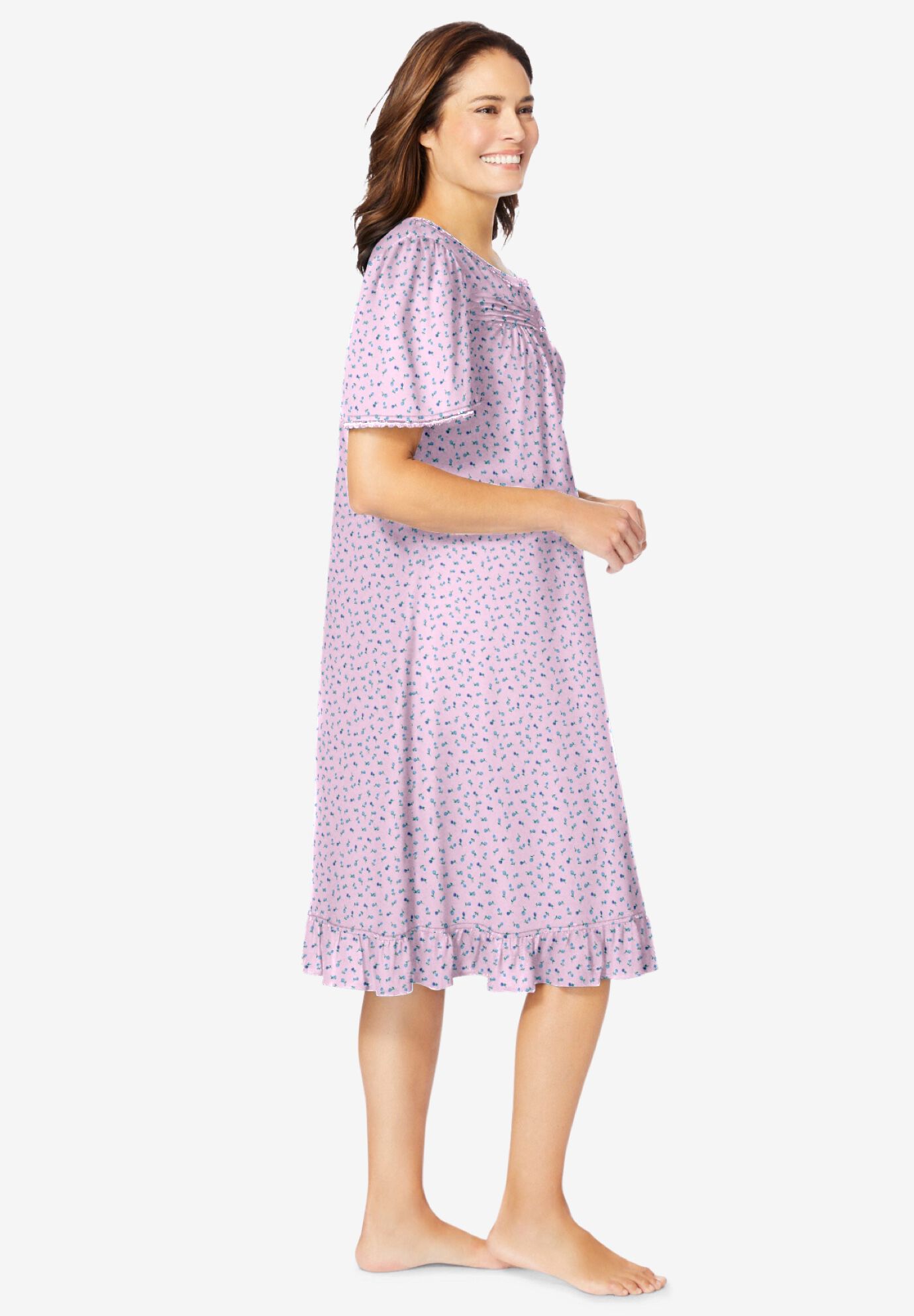 Short Floral Print Cotton Gown, PINK DITSY, alternate image number 2