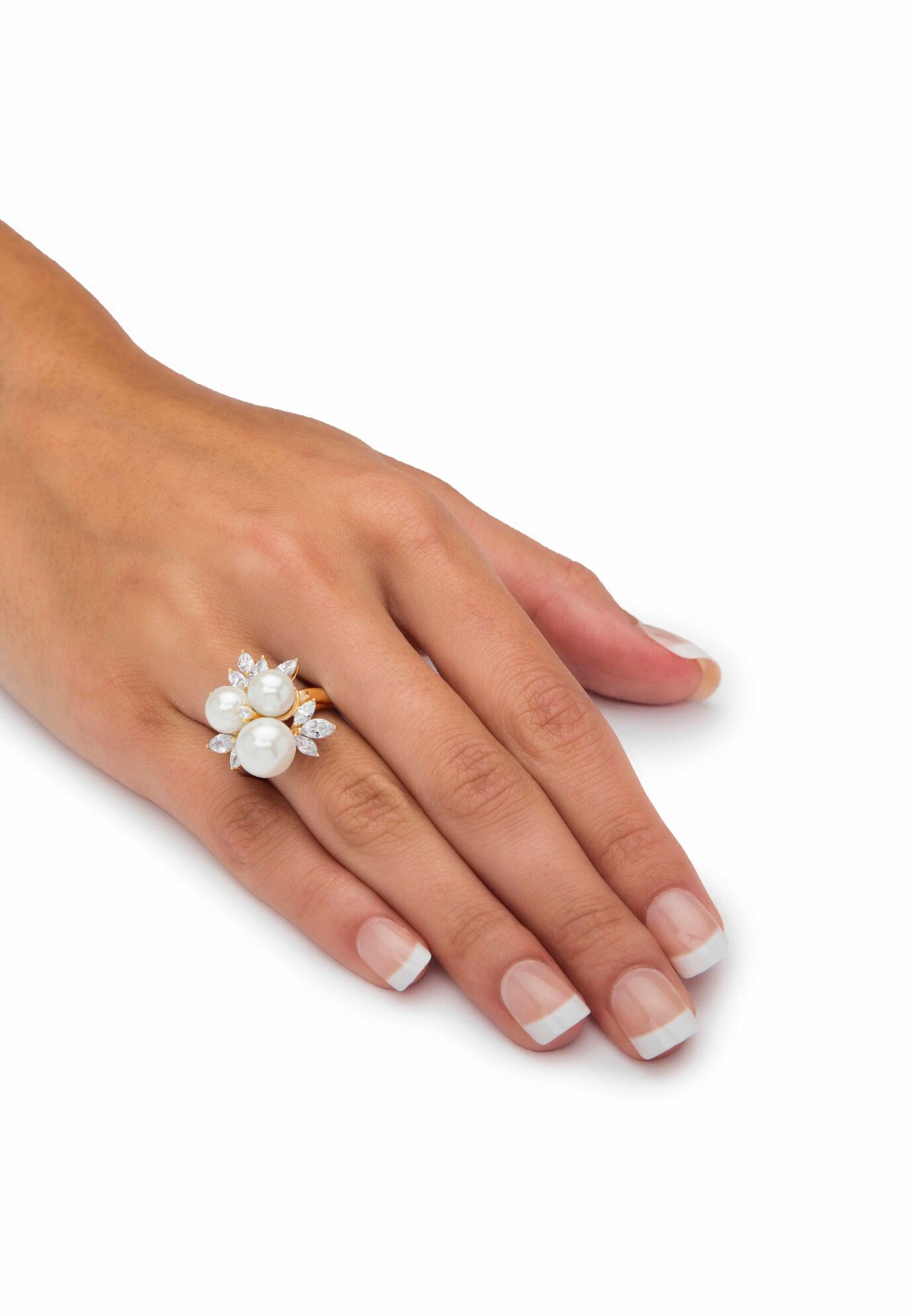 Yellow Gold over Sterling Silver Pearl and Cubic Zirconia Ring, , alternate image number 2