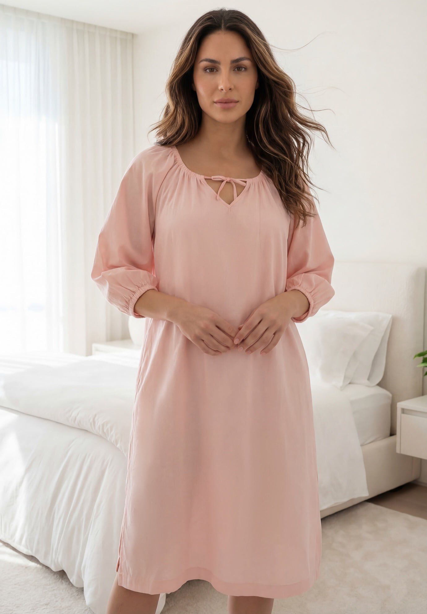 Cotton Peasant Gown Only Necessities, COZY BLUSH, hi-res image number 0