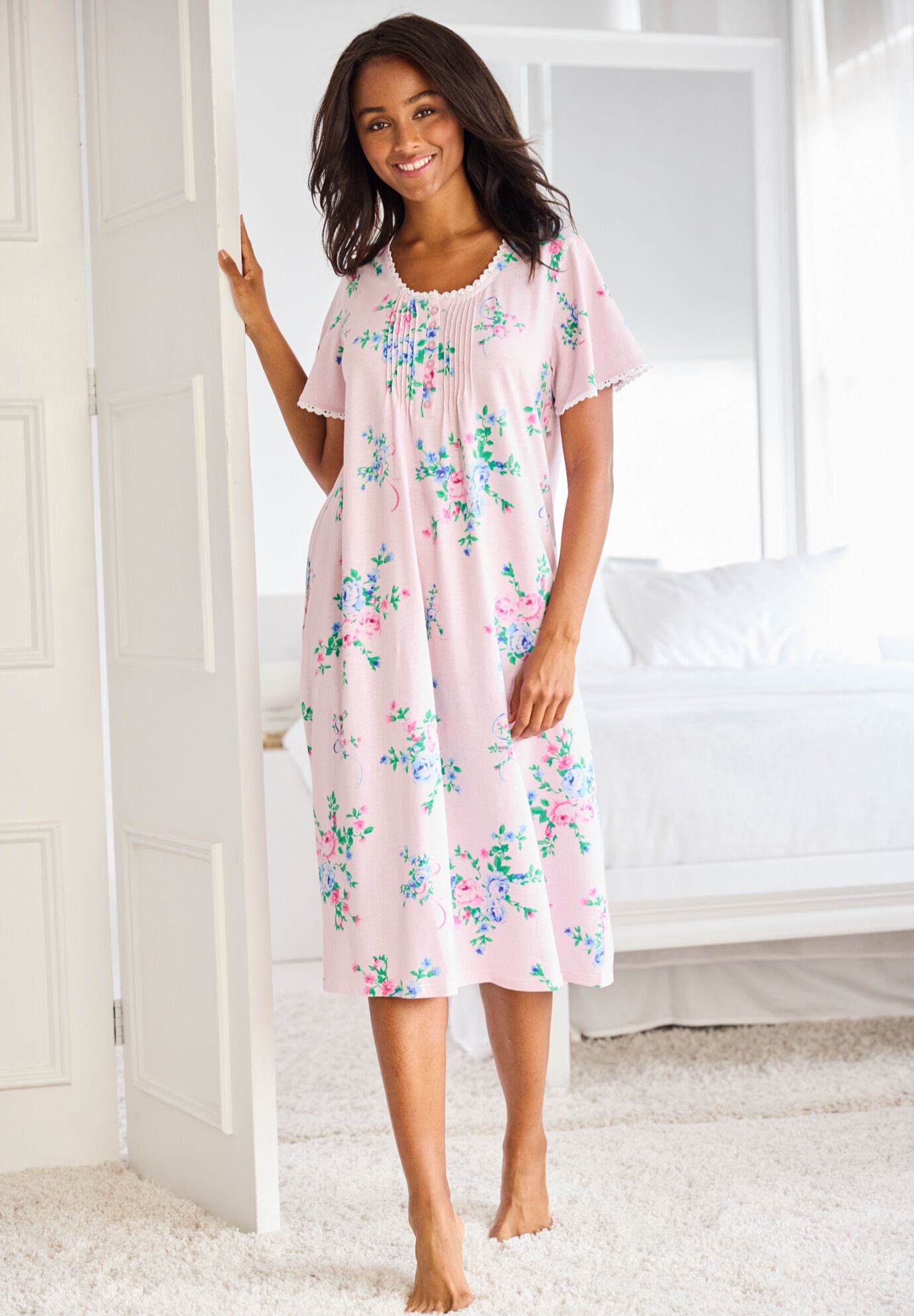 Short Pintuck Knit Gown, , alternate image number 3