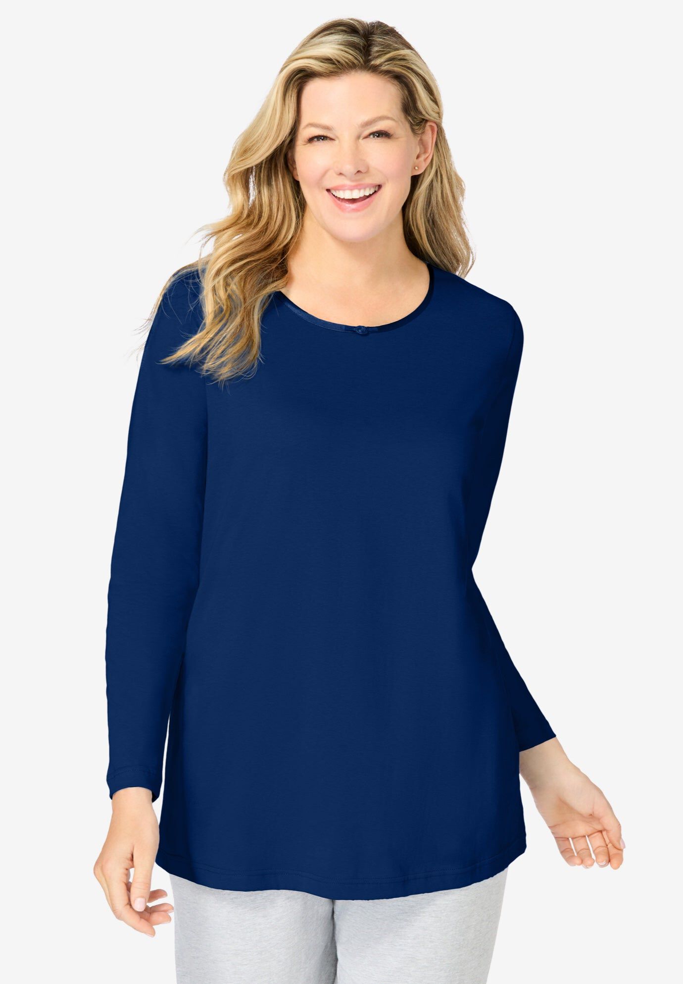 Satin Trim Sleep Tee, EVENING BLUE, hi-res image number 0